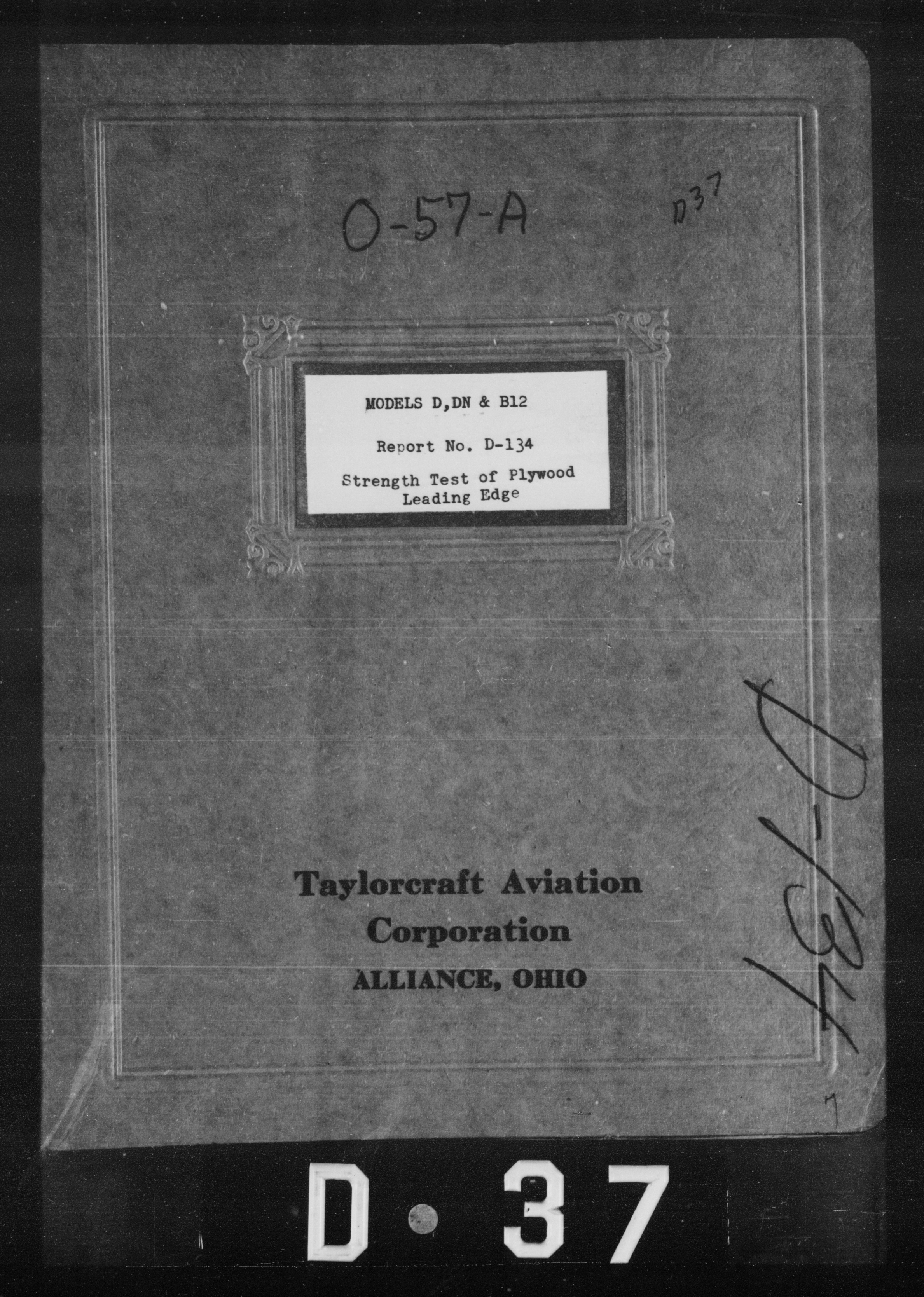 Sample page 1 from AirCorps Library document: Strength Test of Plywood Leading Edge for Models D, DN & B12