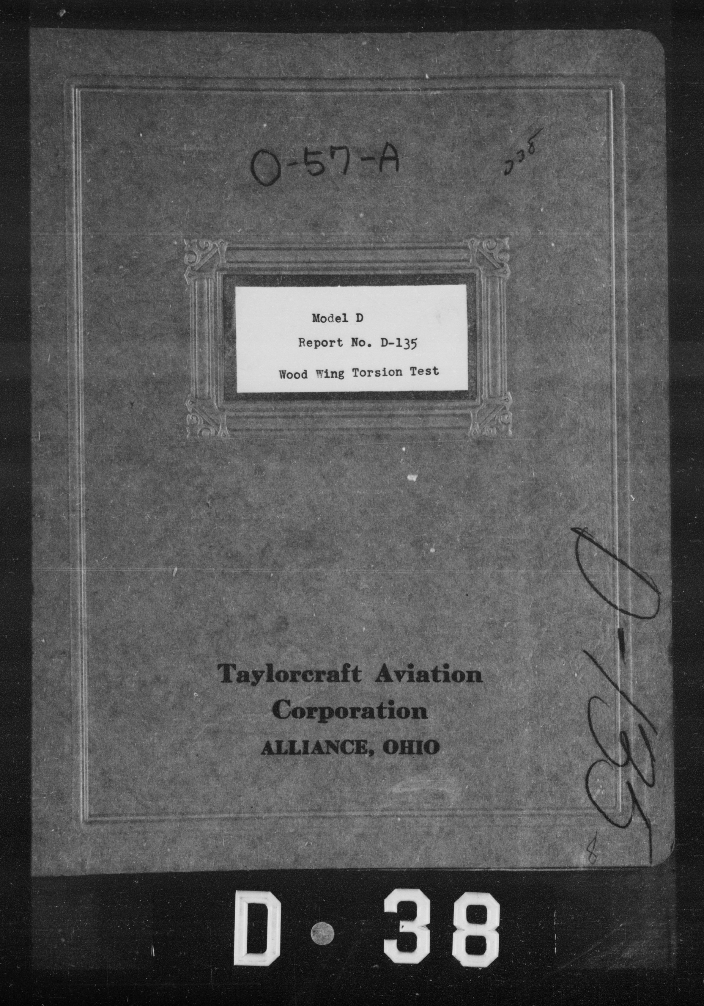 Sample page 1 from AirCorps Library document: Wood Wing Torsion Test for Model D