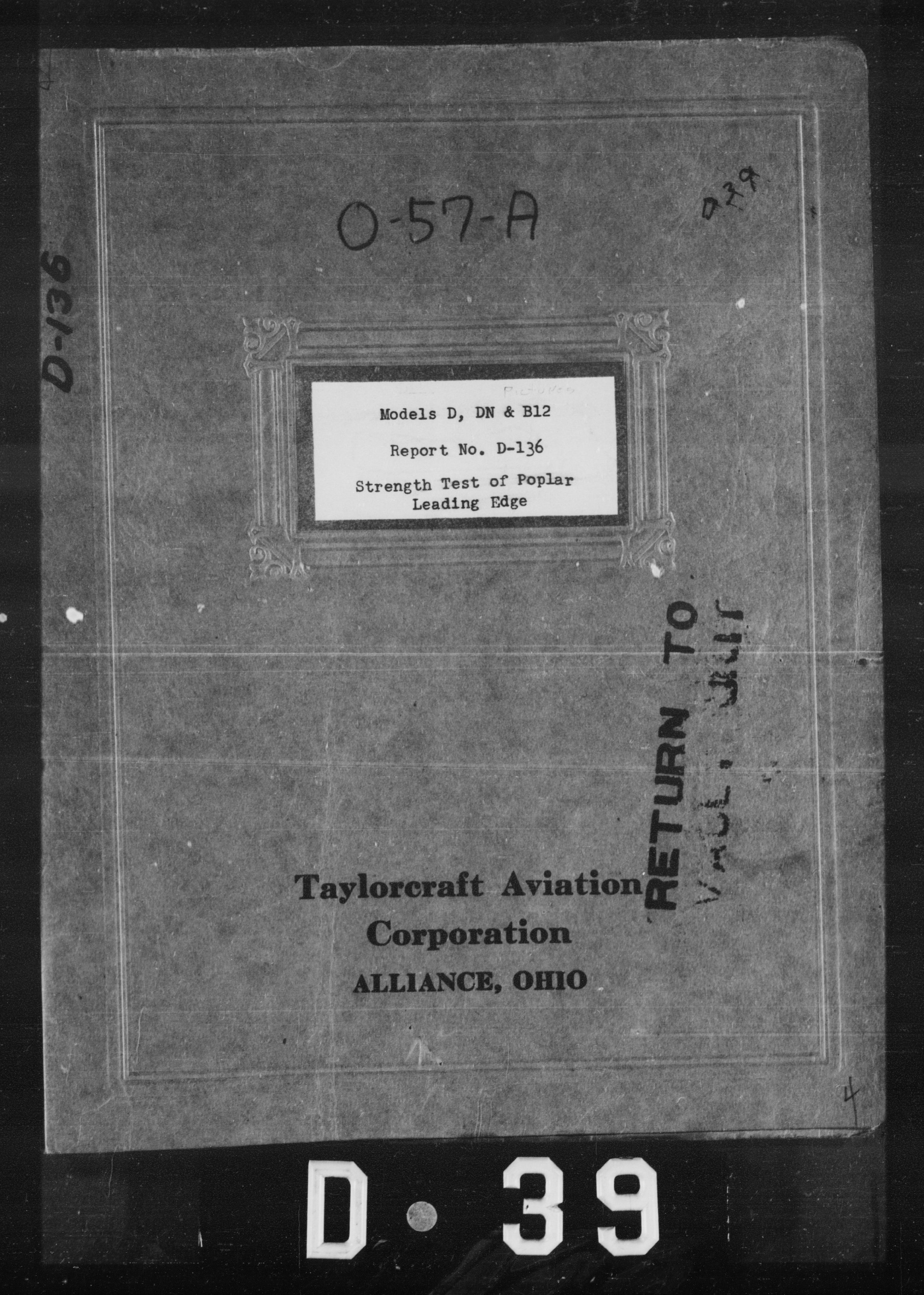 Sample page 1 from AirCorps Library document: Strength Test of Poplar Leading Edge for Models D, DN & B12