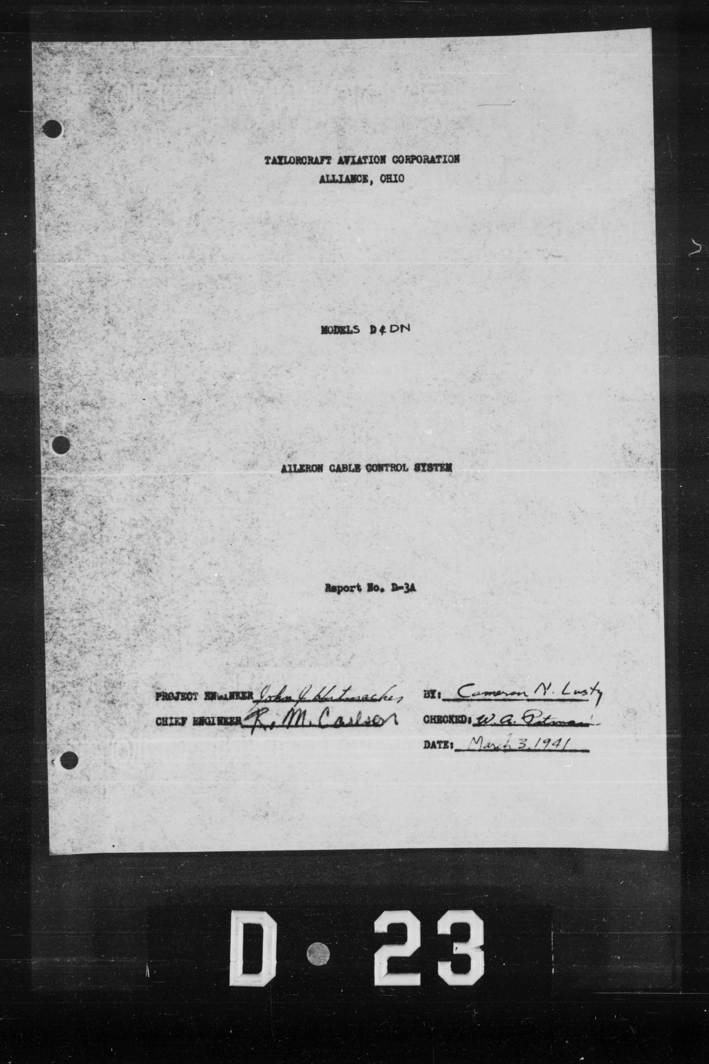Sample page 2 from AirCorps Library document: Aileron Cable Control System for Taylorcraft Specification A-100 Model DC-65D SPL A.C. Model YO-57