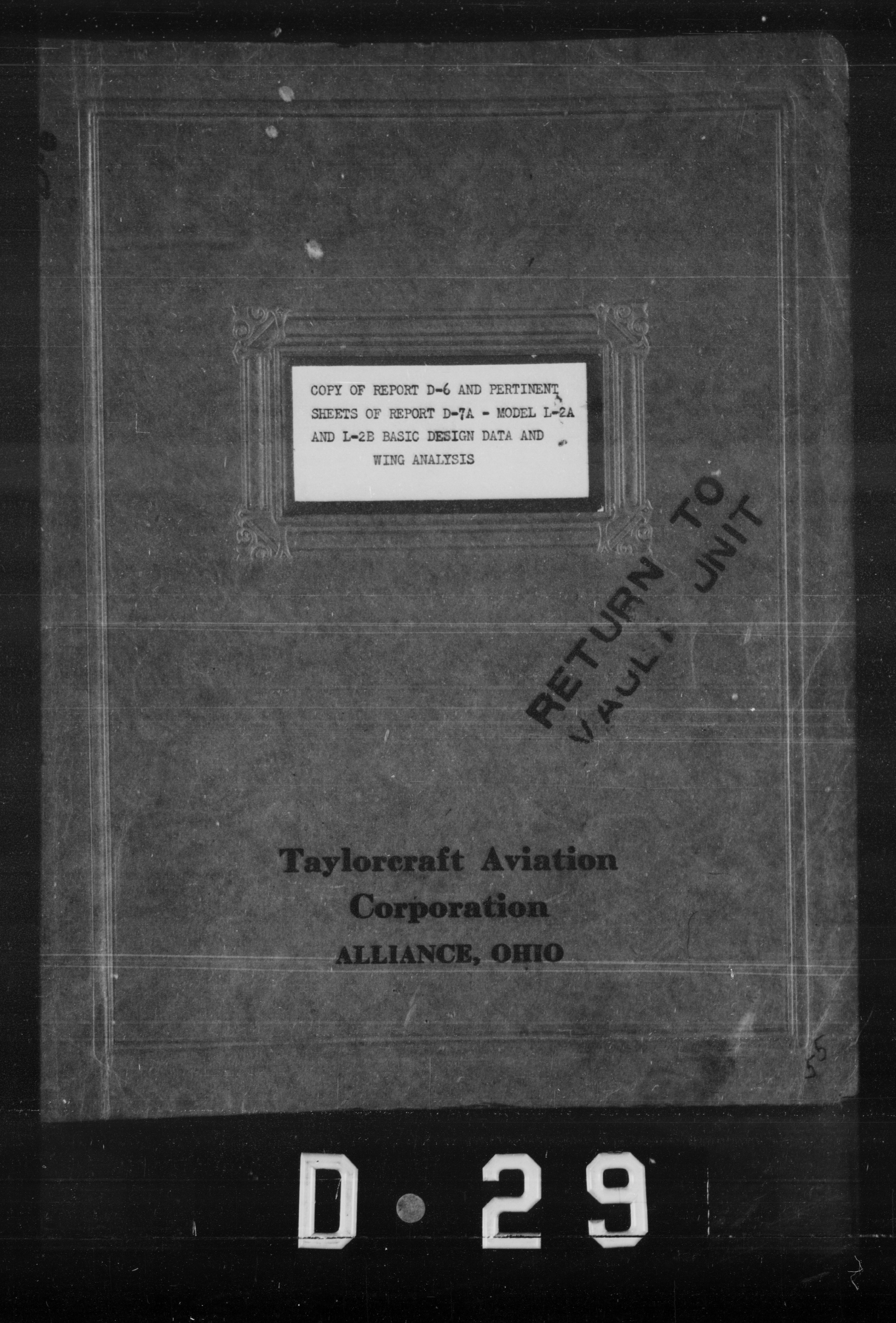Sample page 1 from AirCorps Library document: Basic Design Data and Wing Analysis for Model L-2A and L-2B