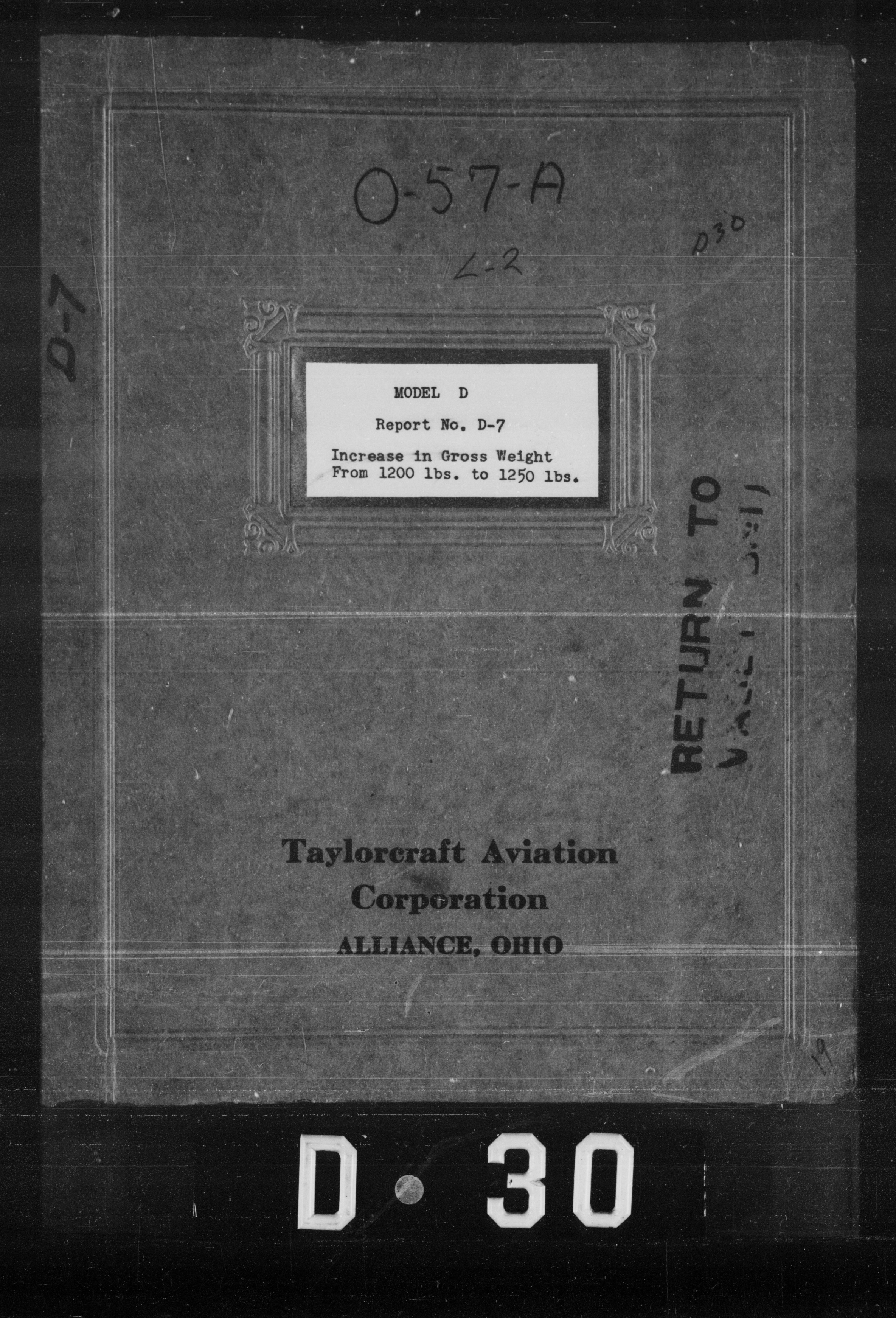 Sample page 1 from AirCorps Library document: Increase in Gross Weight From 1200 lbs. to 1250 lbs. for Model D