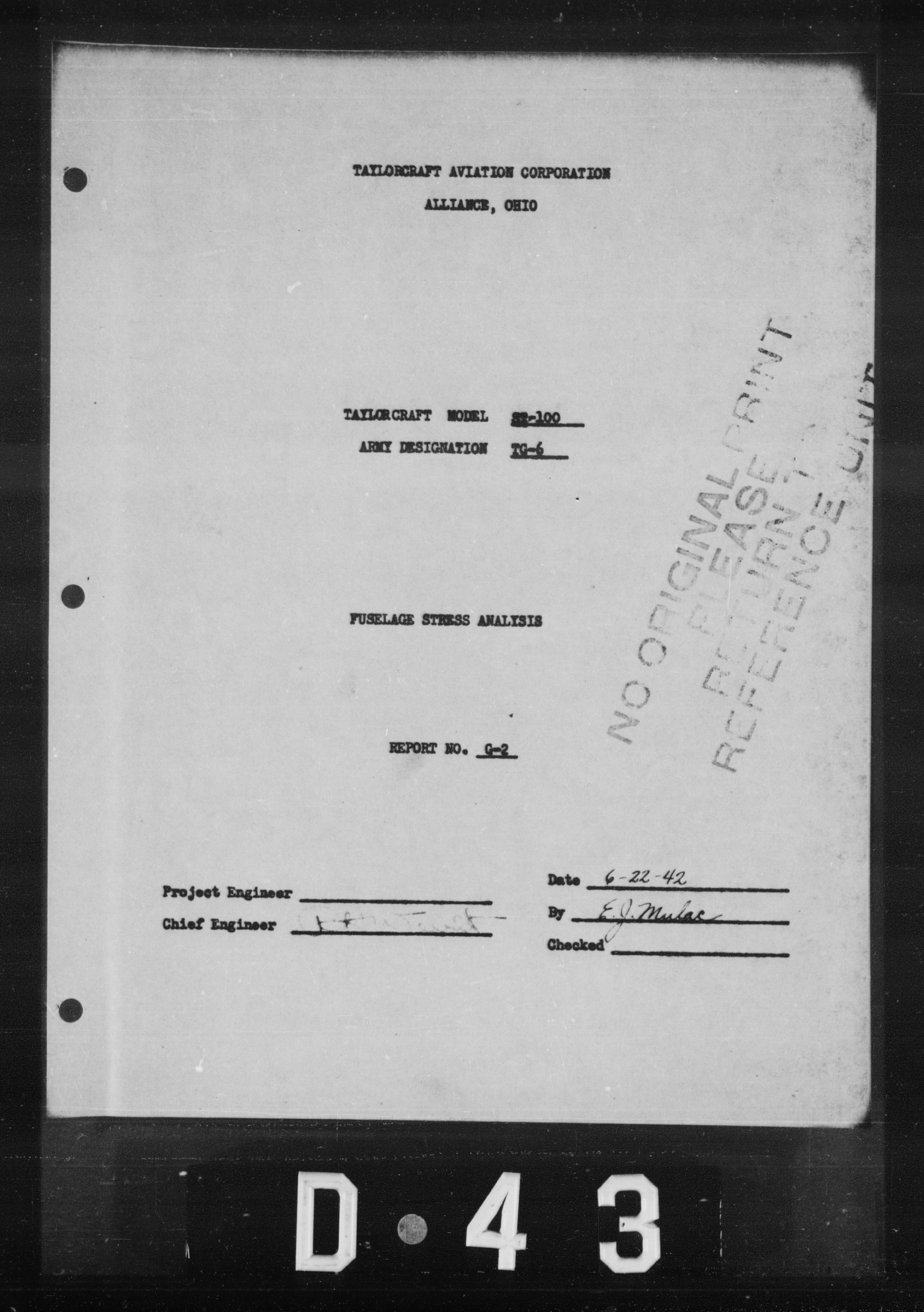 Sample page 2 from AirCorps Library document: Fuselage Stress Analysis for Taylorcraft Model ST-100 Army Designation TG-6