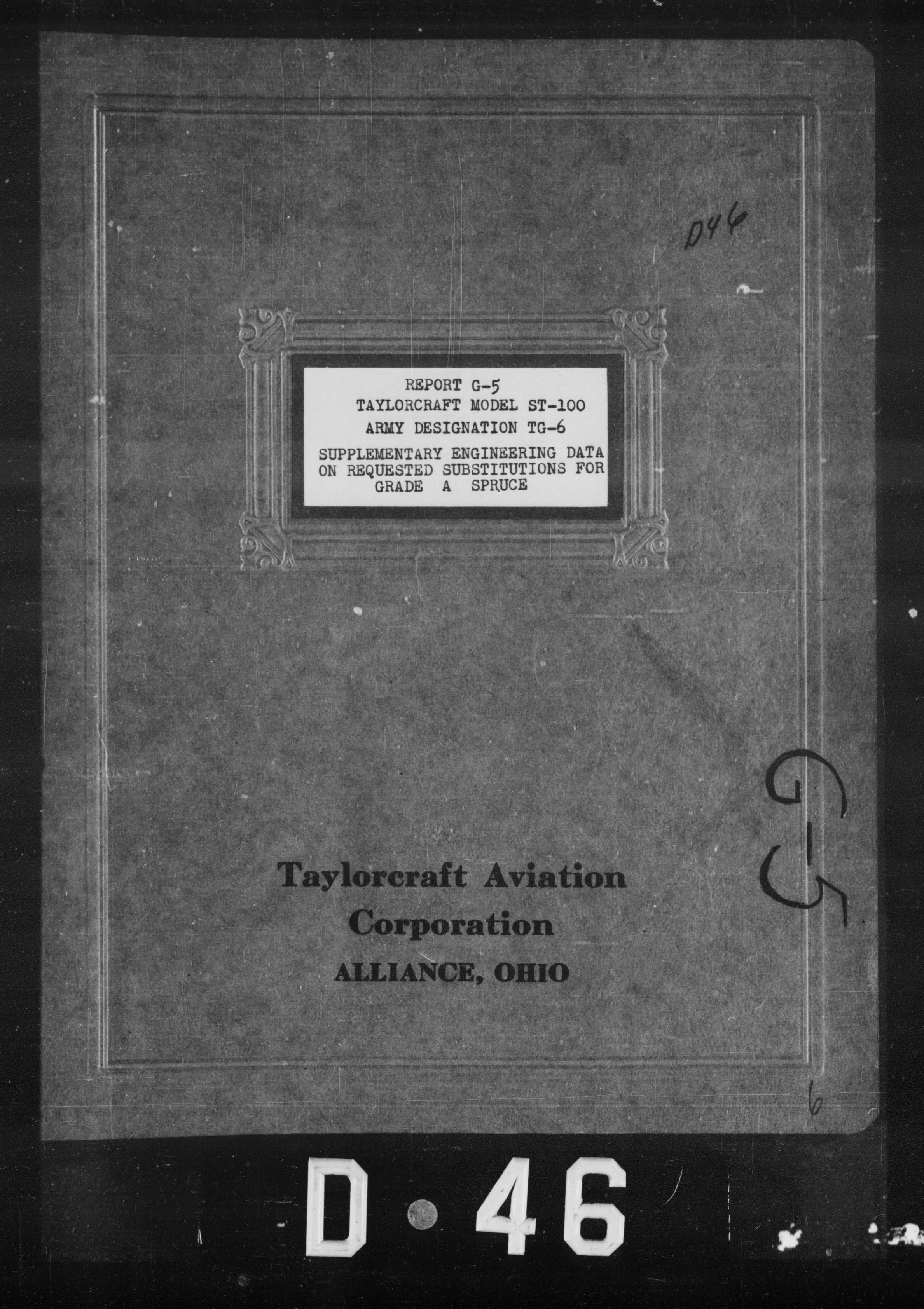 Sample page 1 from AirCorps Library document: Supplementary Engineering Data on Requested Substitutions for Grade A Spruce for Taylorcraft Model ST-100 Army Designation TG-6