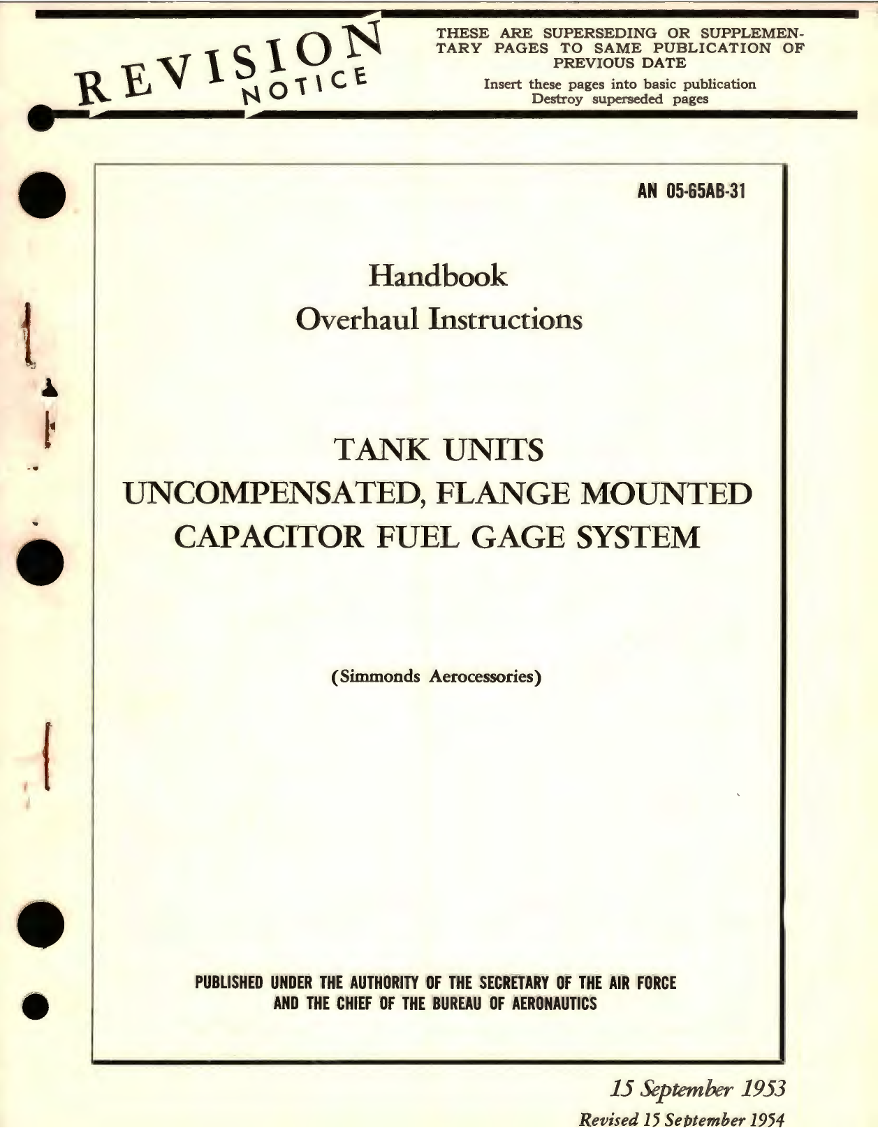 Sample page 1 from AirCorps Library document: Overhaul Instructions for Tank Units, Uncompensated, Flange Mounted Capacitor Fuel Gage System