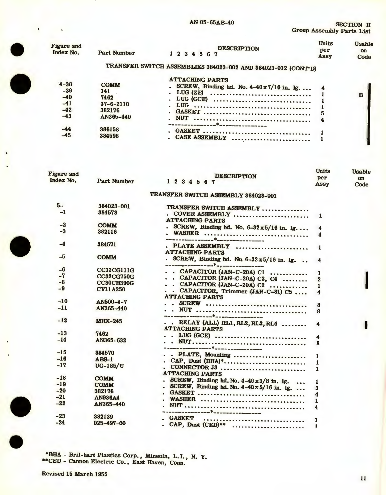 Sample page 7 from AirCorps Library document: Illustrated Parts Breakdown for Relay and Transfer Switches, Capacitor Fuel Gage System, Part No. 384023, 384026, 384040 