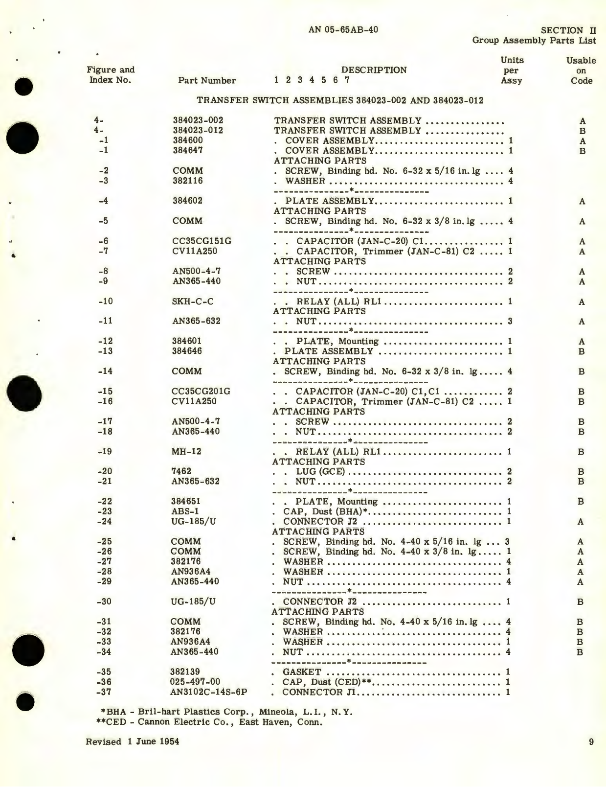 Sample page 7 from AirCorps Library document: Illustrated Parts Breakdown for Relay Switches and Transfer Switches Capacitor Fuel Gage System, Part No. 384023, 384026, 384040 