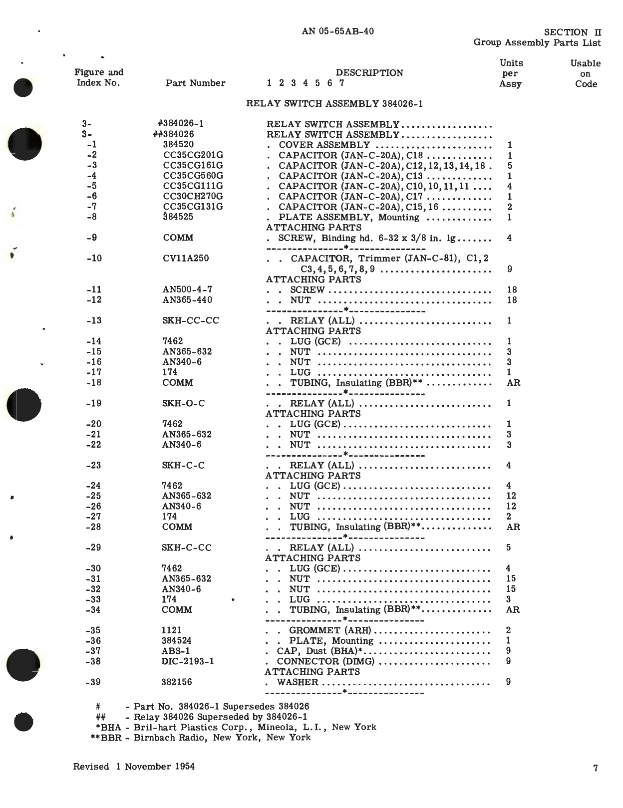 Sample page 7 from AirCorps Library document: Illustrated Parts Breakdown for Relay Switches and Transfer Switches Capacitor Fuel Gage System, Part No. 384023, 384026, 384040 