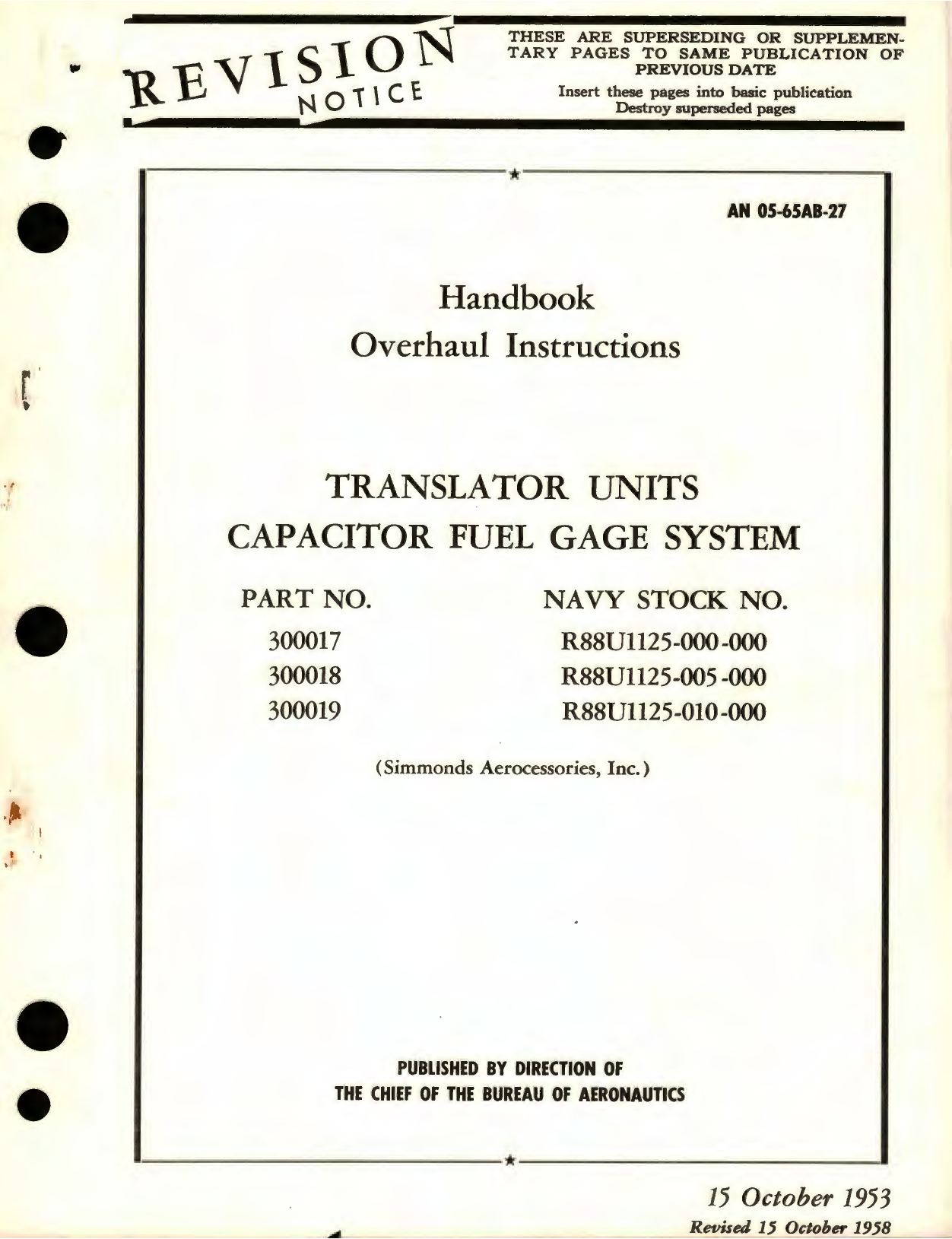 Sample page 1 from AirCorps Library document: Handbook Overhaul Instructions for Translator Units Capacitor Fuel Gage System, Part No. 300017, 300018, 300019