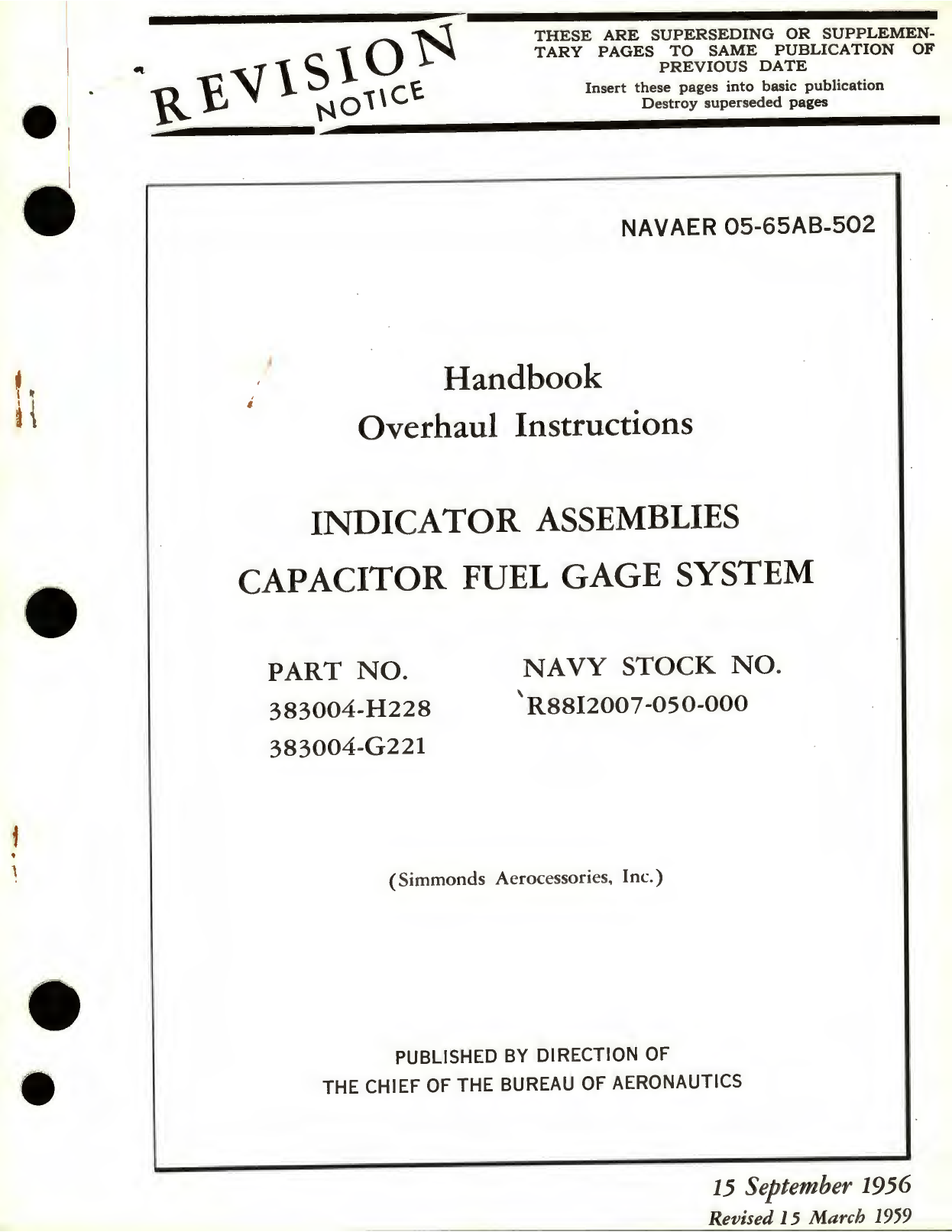 Sample page 1 from AirCorps Library document: Overhaul Instructions for Indicator Assemblies Capacitor Fuel Gage System, Part No. 383004 