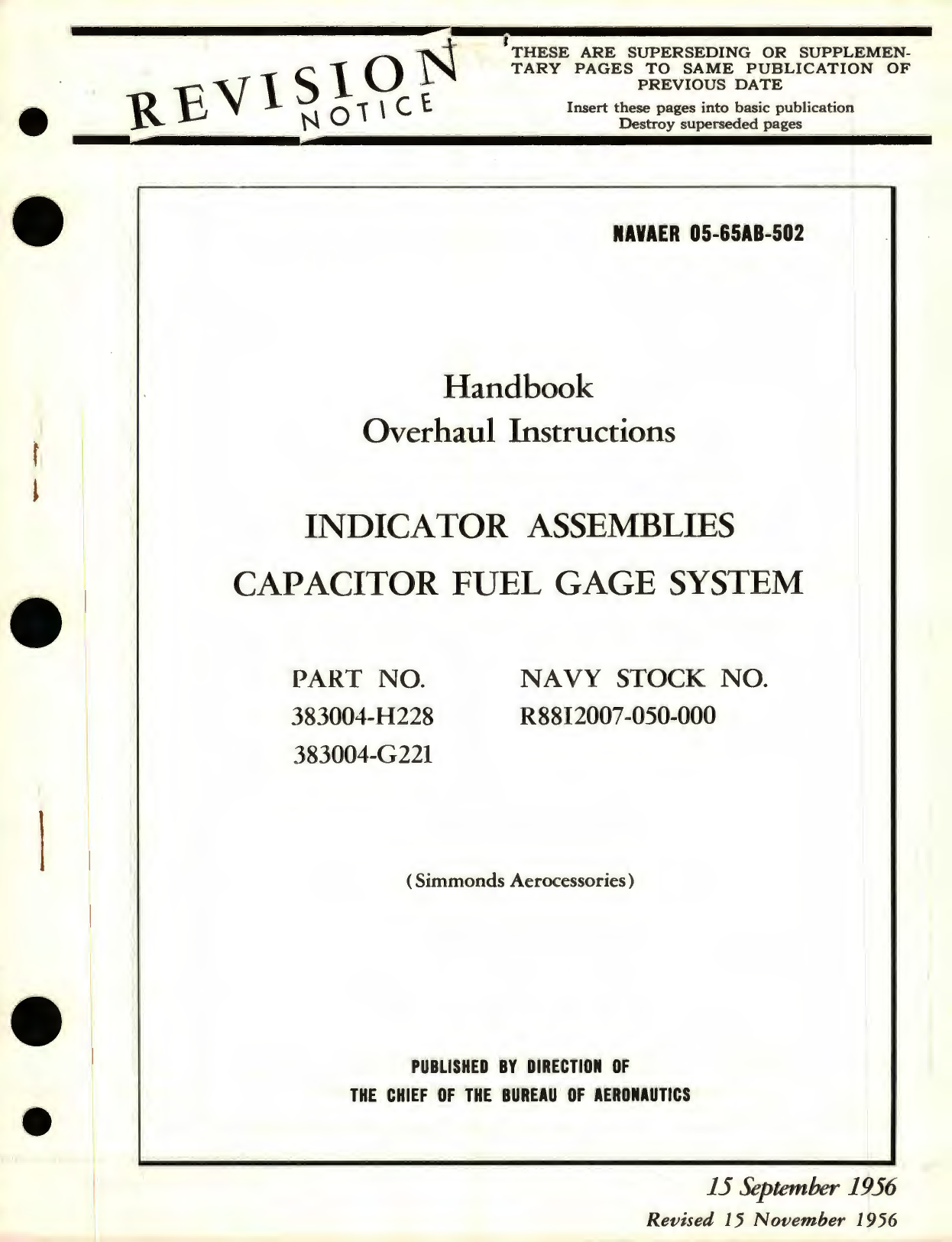 Sample page 1 from AirCorps Library document: Overhaul Instructions for Indicator Assemblies Capacitor Fuel Gage System, Part No. 383004 