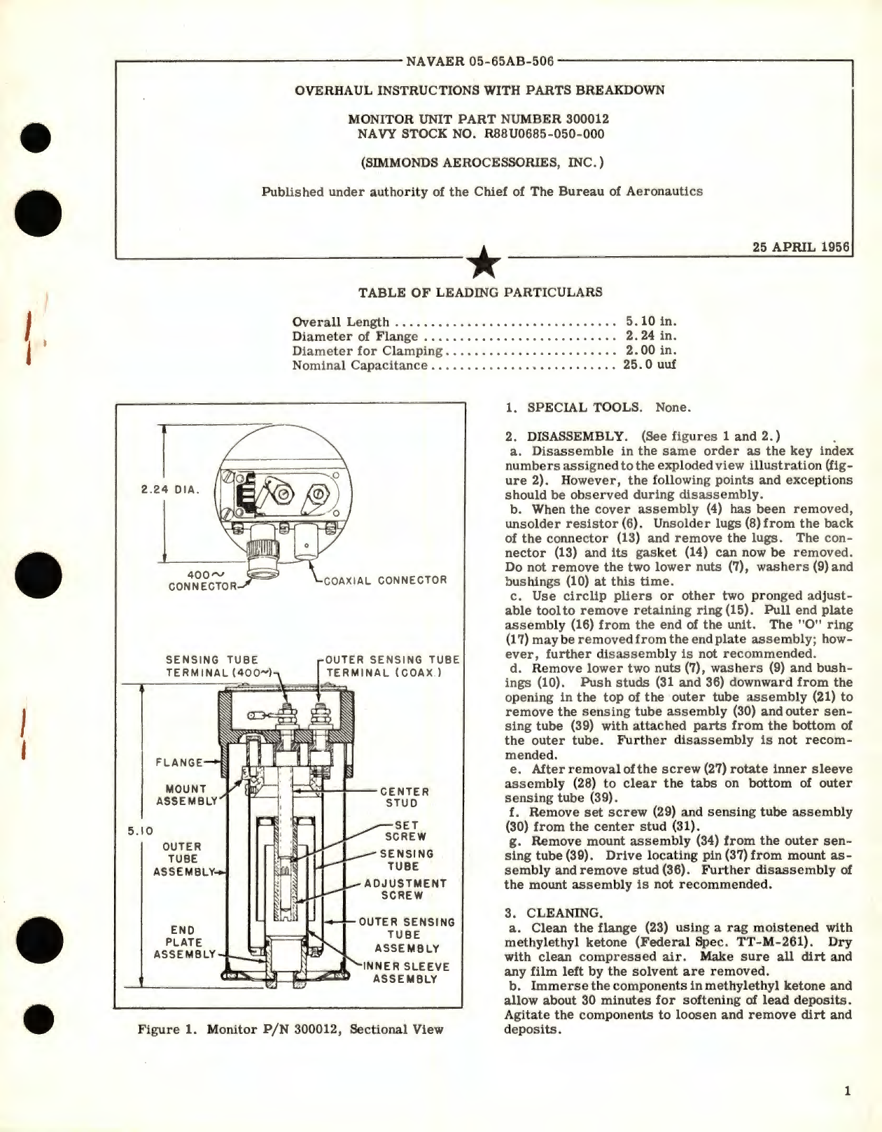 Sample page 1 from AirCorps Library document: Overhaul Instructions with Parts Breakdown for Monitor Unit Part No. 300012 