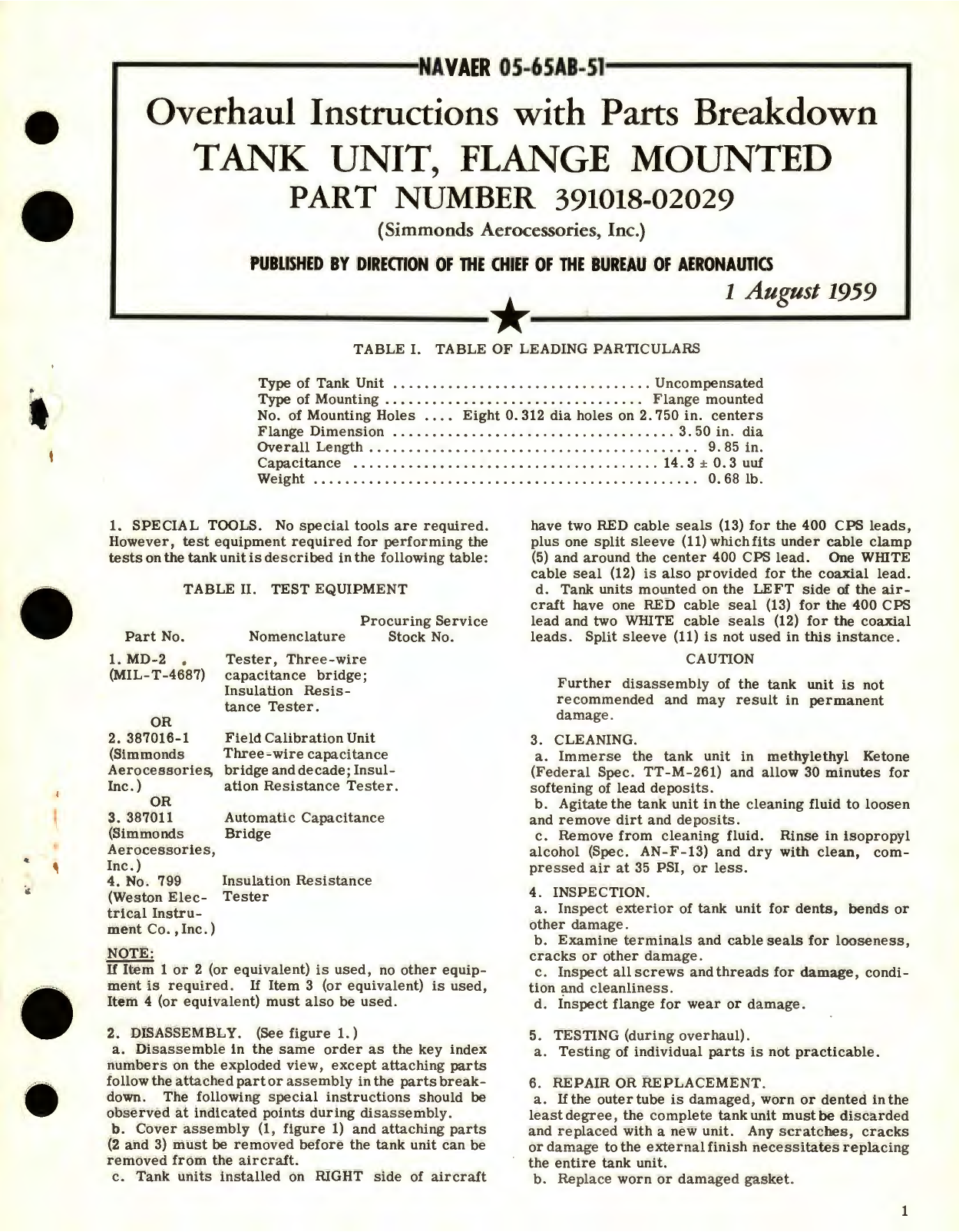 Sample page 1 from AirCorps Library document: Overhaul Instructions with Parts Breakdown for Tank Unit, Flange Mounted, Part No. 391018-02029 