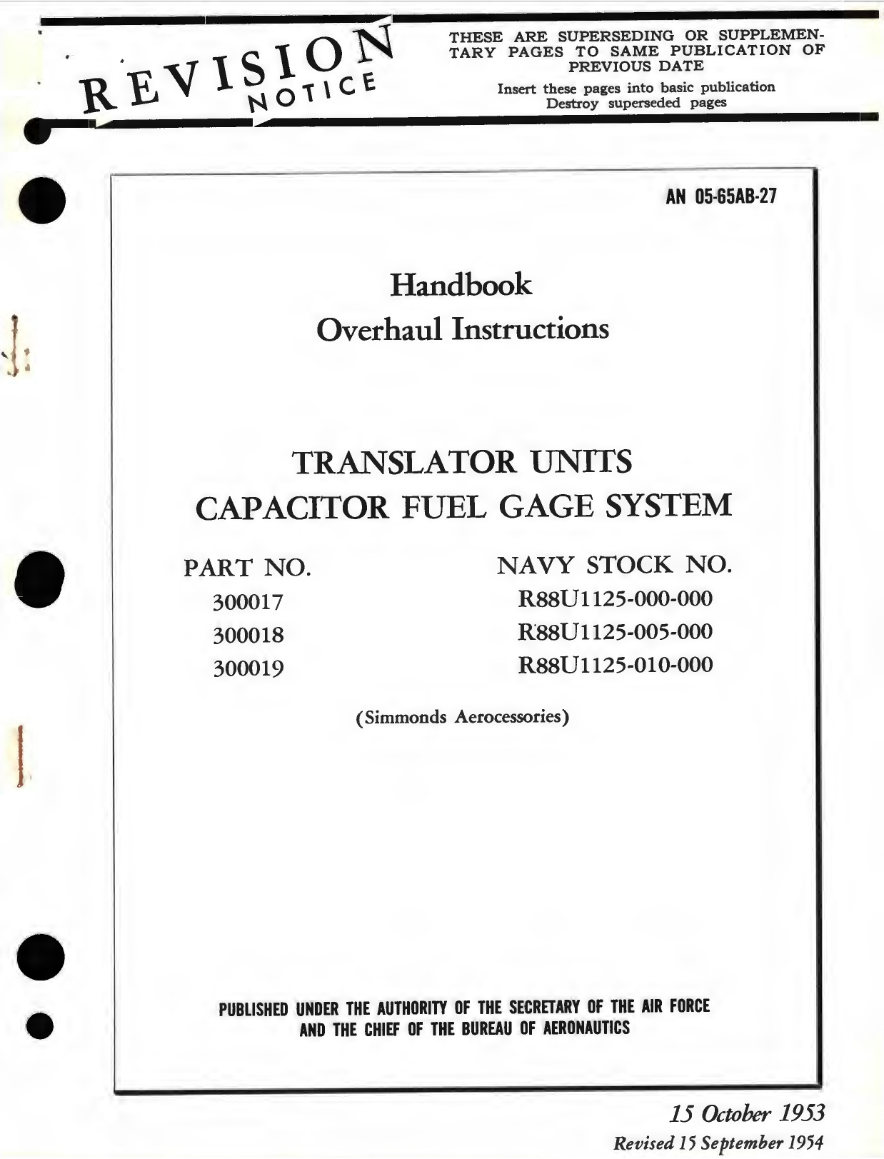 Sample page 1 from AirCorps Library document: Handbook Overhaul Instructions for Translator Units Capacitor Fuel Gage System, Part No. 300017, 300018, 300019