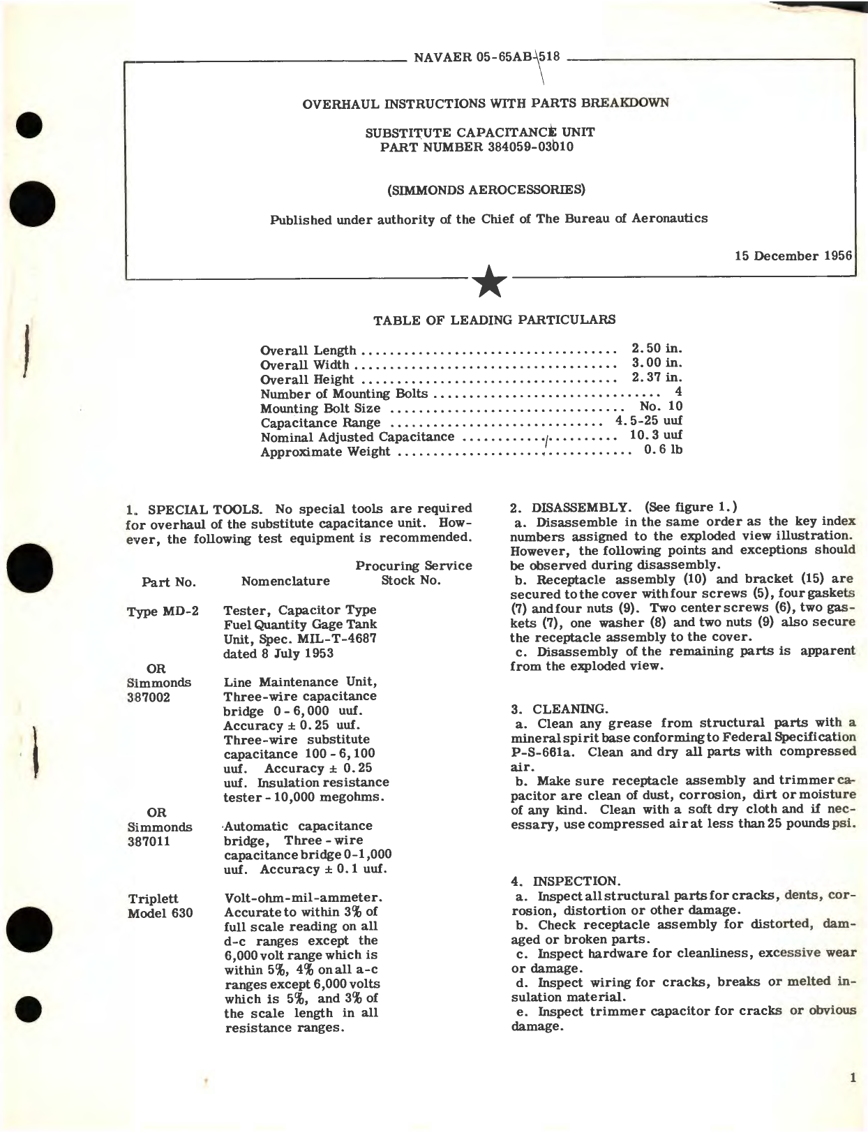 Sample page 1 from AirCorps Library document: Overhaul Instructions with Parts Breakdown for Substitute Capacitance Unit Part No. 384059-03010