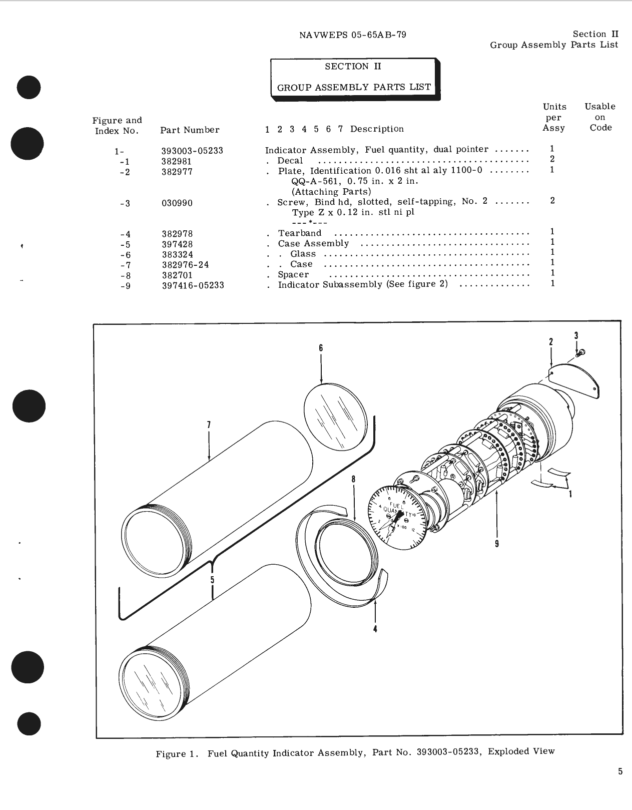 Sample page 7 from AirCorps Library document: Illustrated Parts Breakdown for Fuel Quantity Indicator Assembly, Part No. 393003-05233