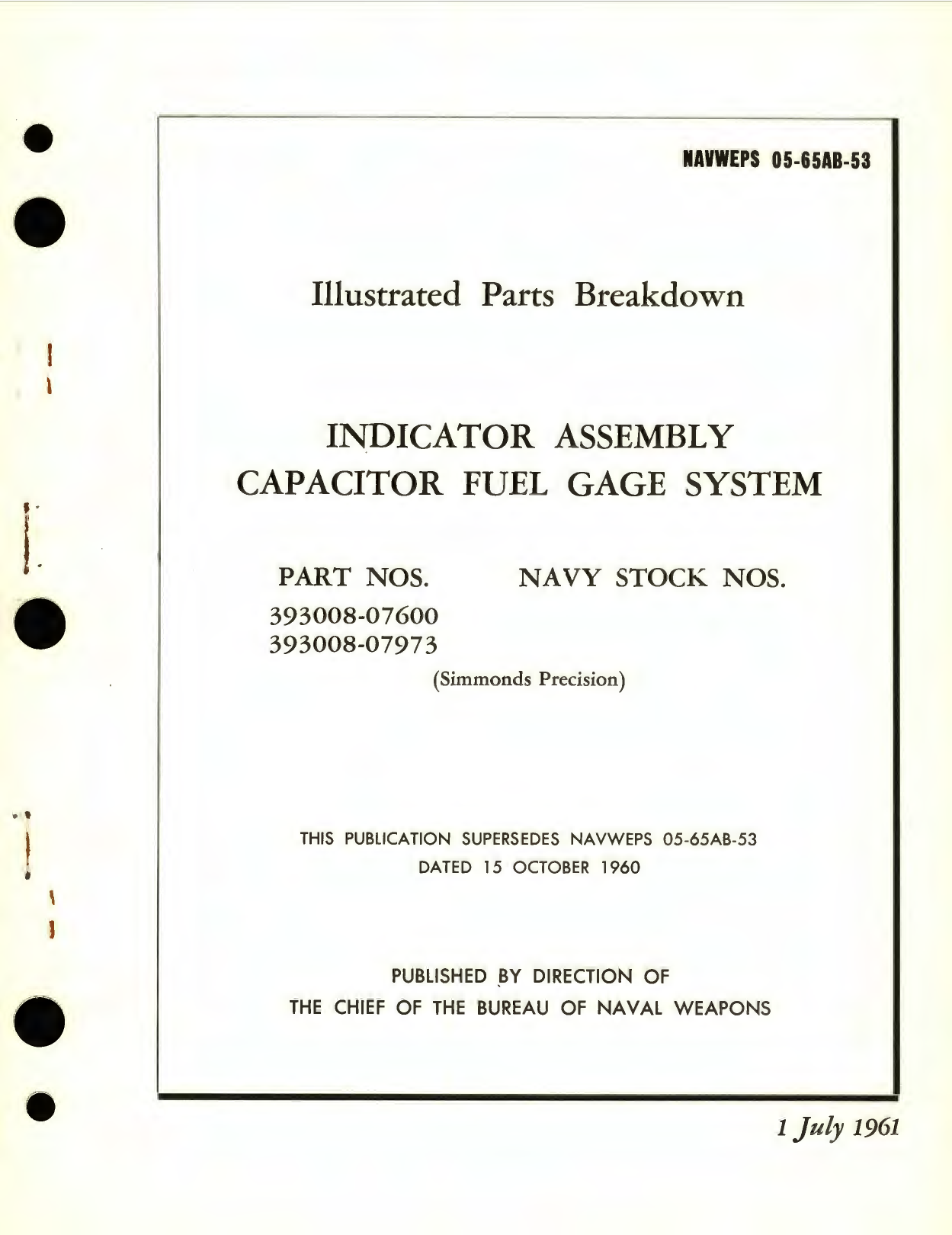 Sample page 1 from AirCorps Library document: Illustrated Parts Breakdown for Indicator Assembly capacitor Fuel Gage System, Part  No. 393008