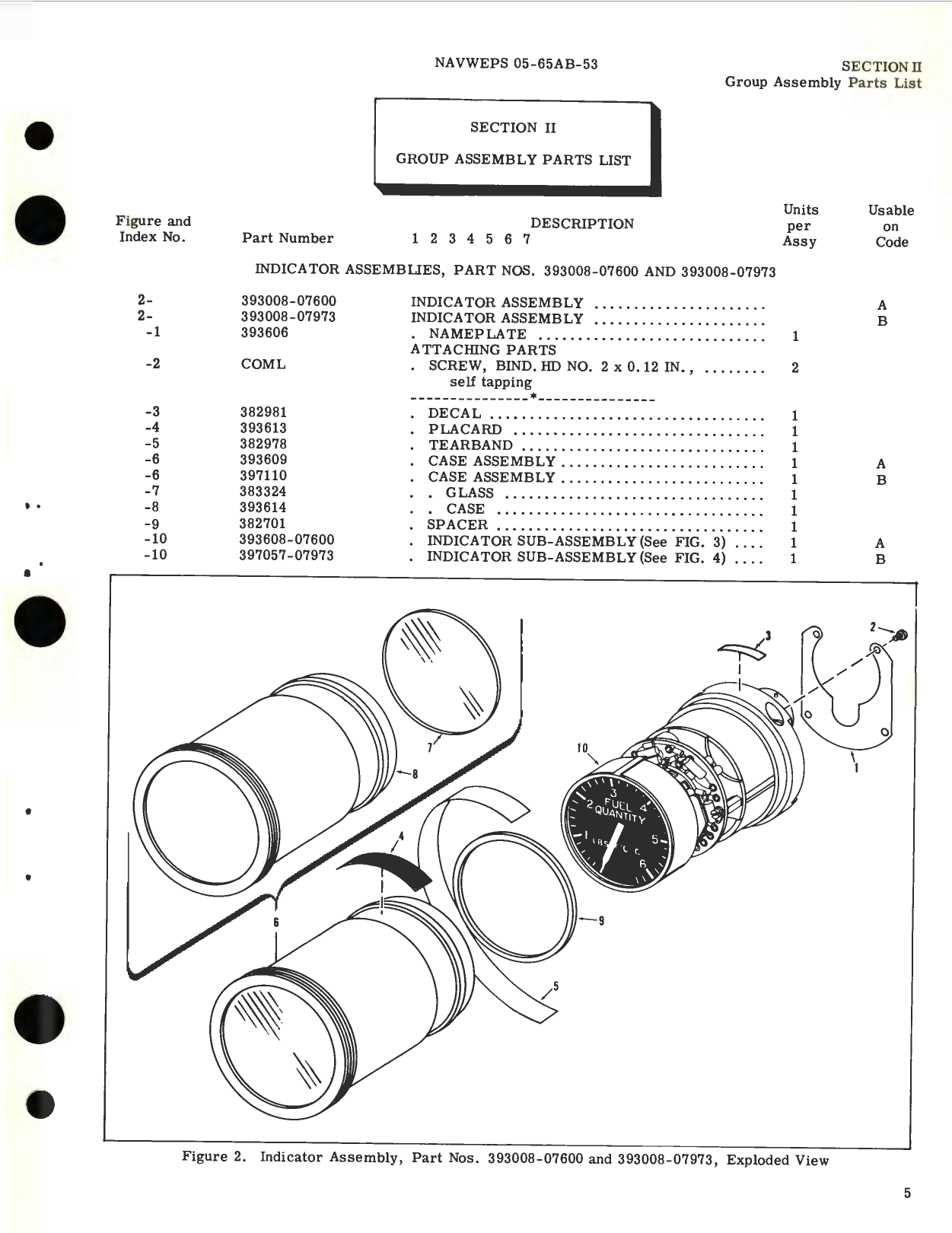 Sample page 9 from AirCorps Library document: Illustrated Parts Breakdown for Indicator Assembly capacitor Fuel Gage System, Part  No. 393008