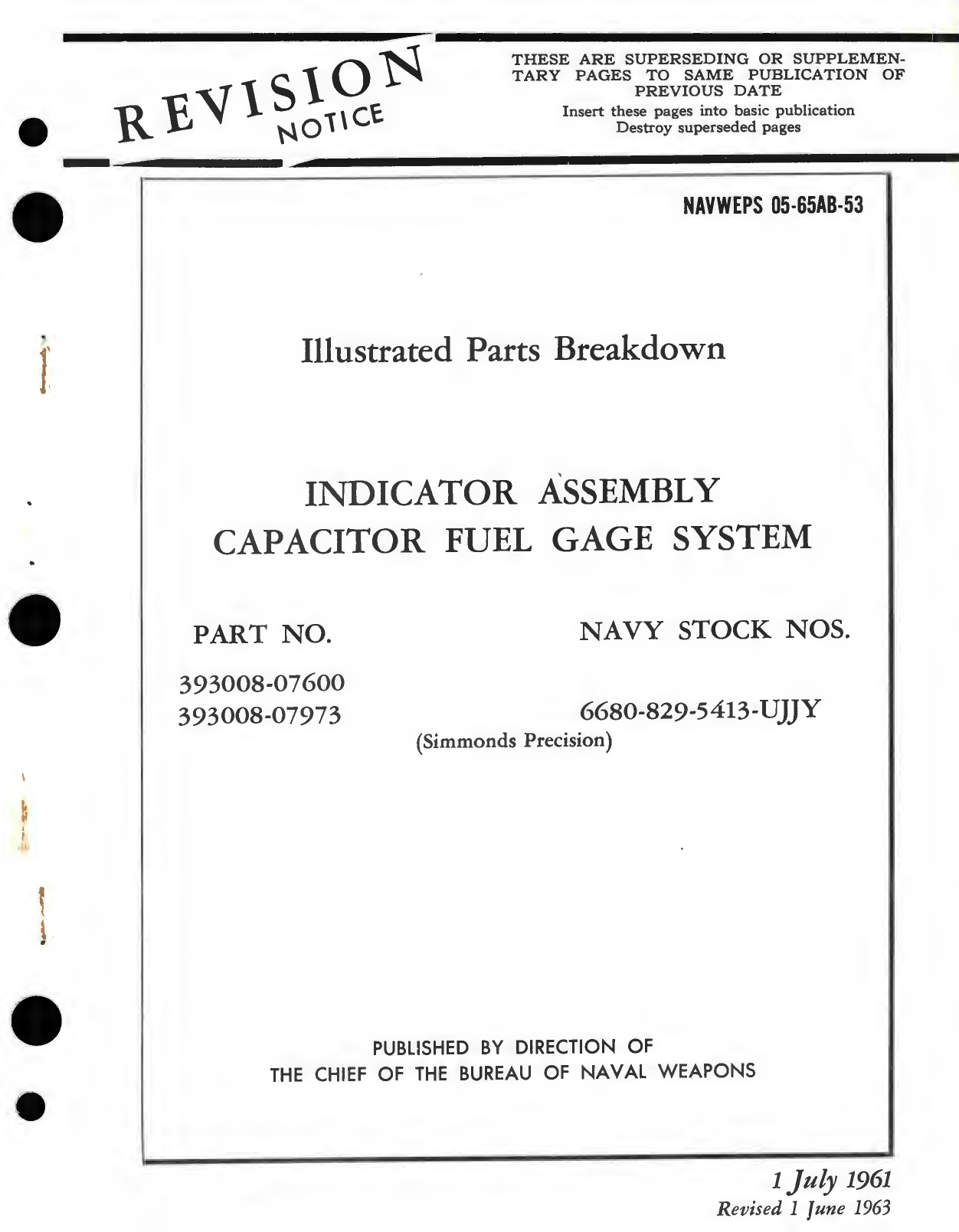 Sample page 1 from AirCorps Library document: Illustrated Parts Breakdown for Indicator Assembly Capacitor Fuel Gage System Part No. 393008