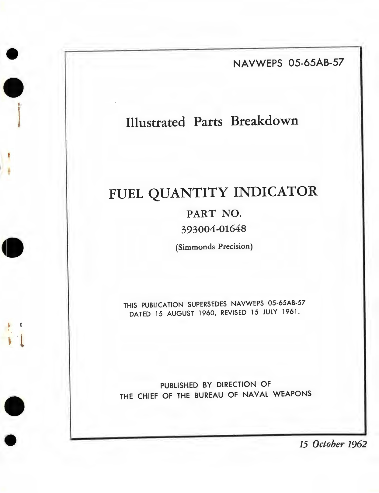 Sample page 1 from AirCorps Library document: Illustrated Parts Breakdown for Fuel Quantity Indicator Part No. 393004-01648 