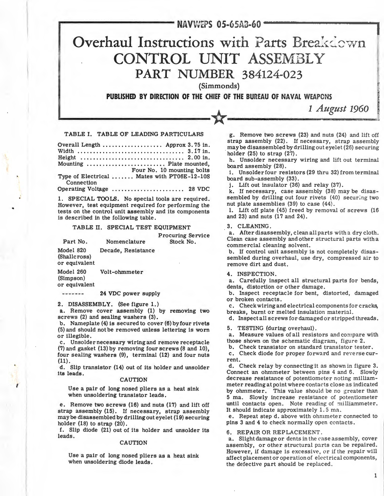 Sample page 1 from AirCorps Library document: Overhaul Instructions with Parts Breakdown for Control Unit Assembly, Part No. 384124-023