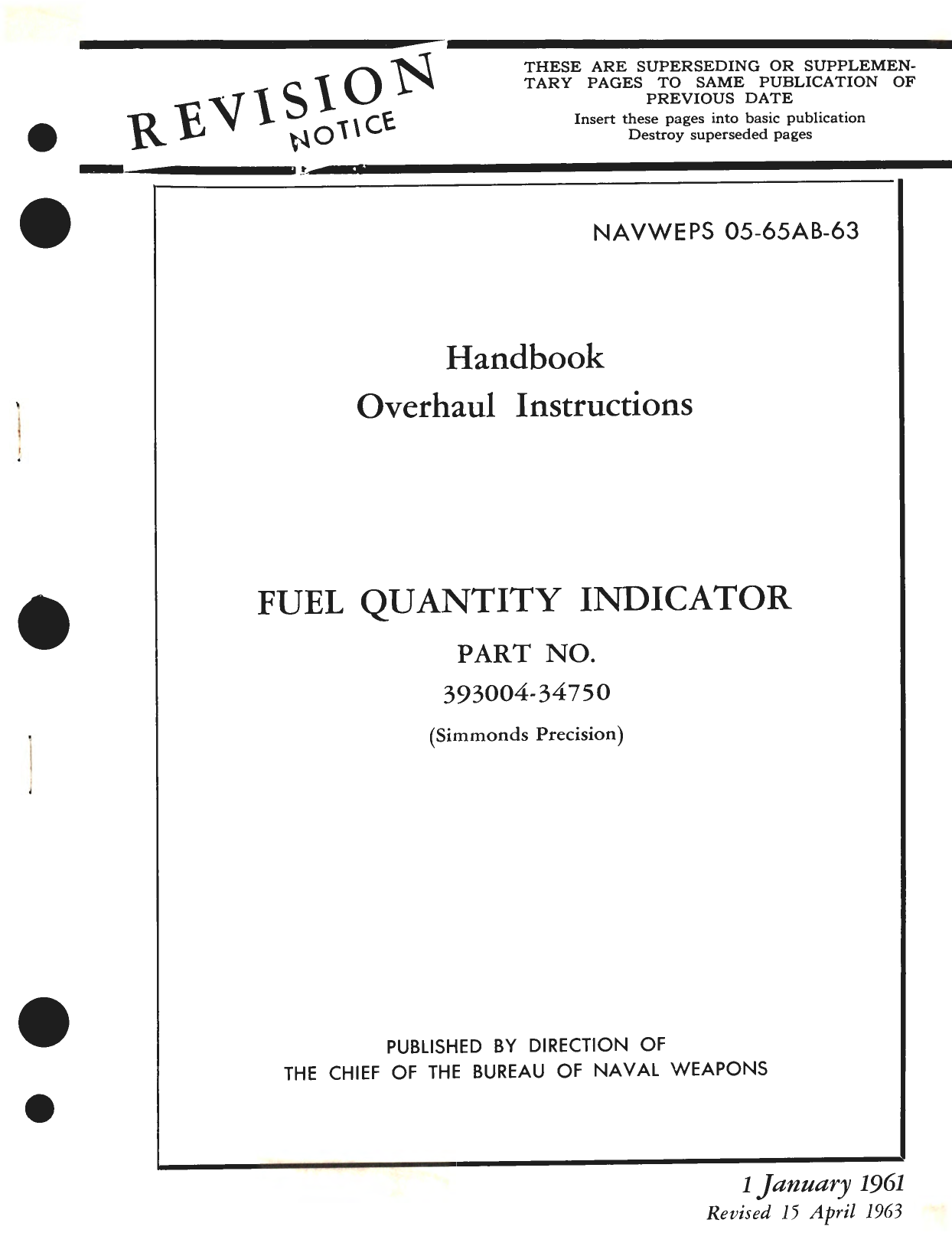 Sample page 1 from AirCorps Library document: Overhaul Instructions for Fuel Quantity Indicator, Part No.393004-34750 