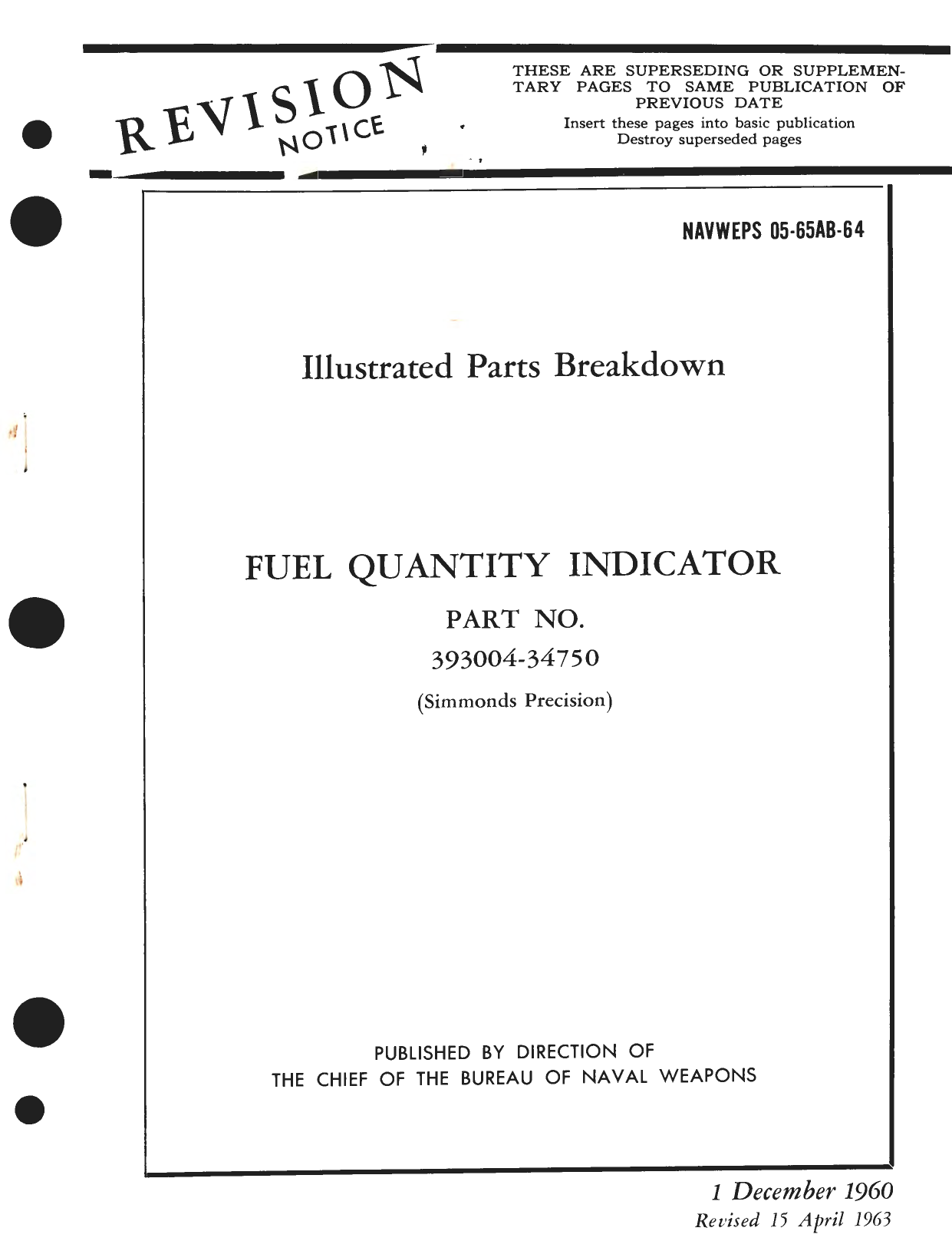 Sample page 1 from AirCorps Library document: Illustrated Parts Breakdown for Fuel Quantity Indicator, Part No. 393004-34750 