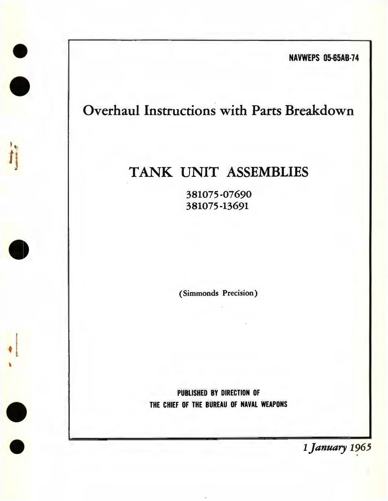 Sample page 1 from AirCorps Library document: Overhaul Instructions with Parts Breakdown for Tank Unit Assemblies, Part No. 381075