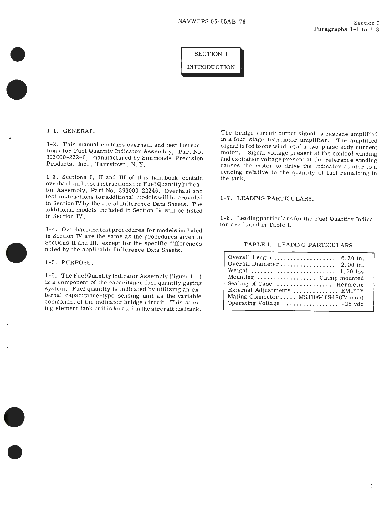 Sample page 5 from AirCorps Library document: Overhaul Instructions for Fuel Quantity Indicator Assembly, Part No. 393000-22246 