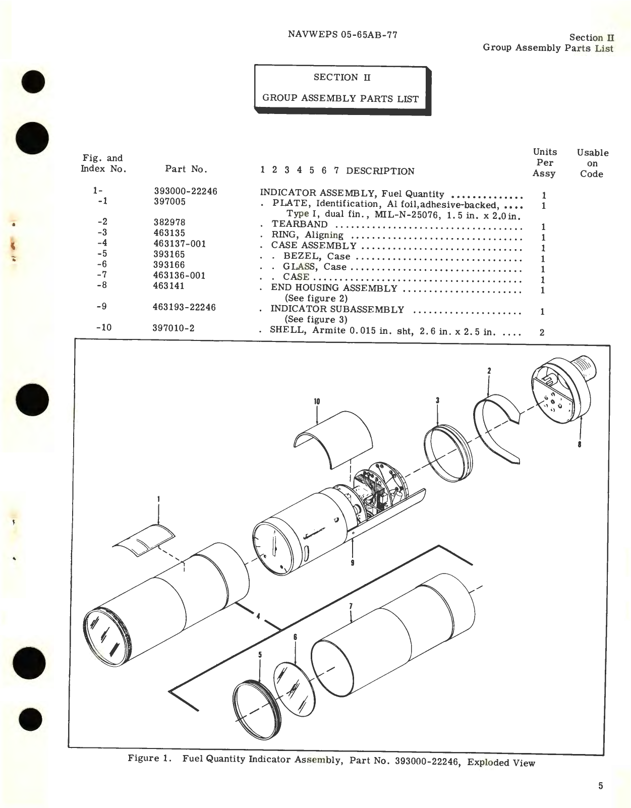 Sample page 7 from AirCorps Library document: Illustrated Parts Breakdown for Fuel Quantity Indicator Assembly, Part No. 393000-22246 