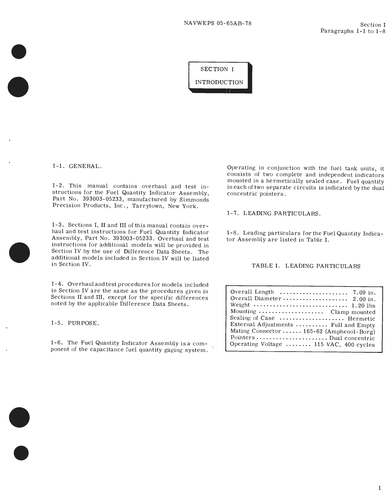 Sample page 5 from AirCorps Library document: Overhaul Instructions for Fuel Quantity Indicator Assembly, Part No. 393003-05233 