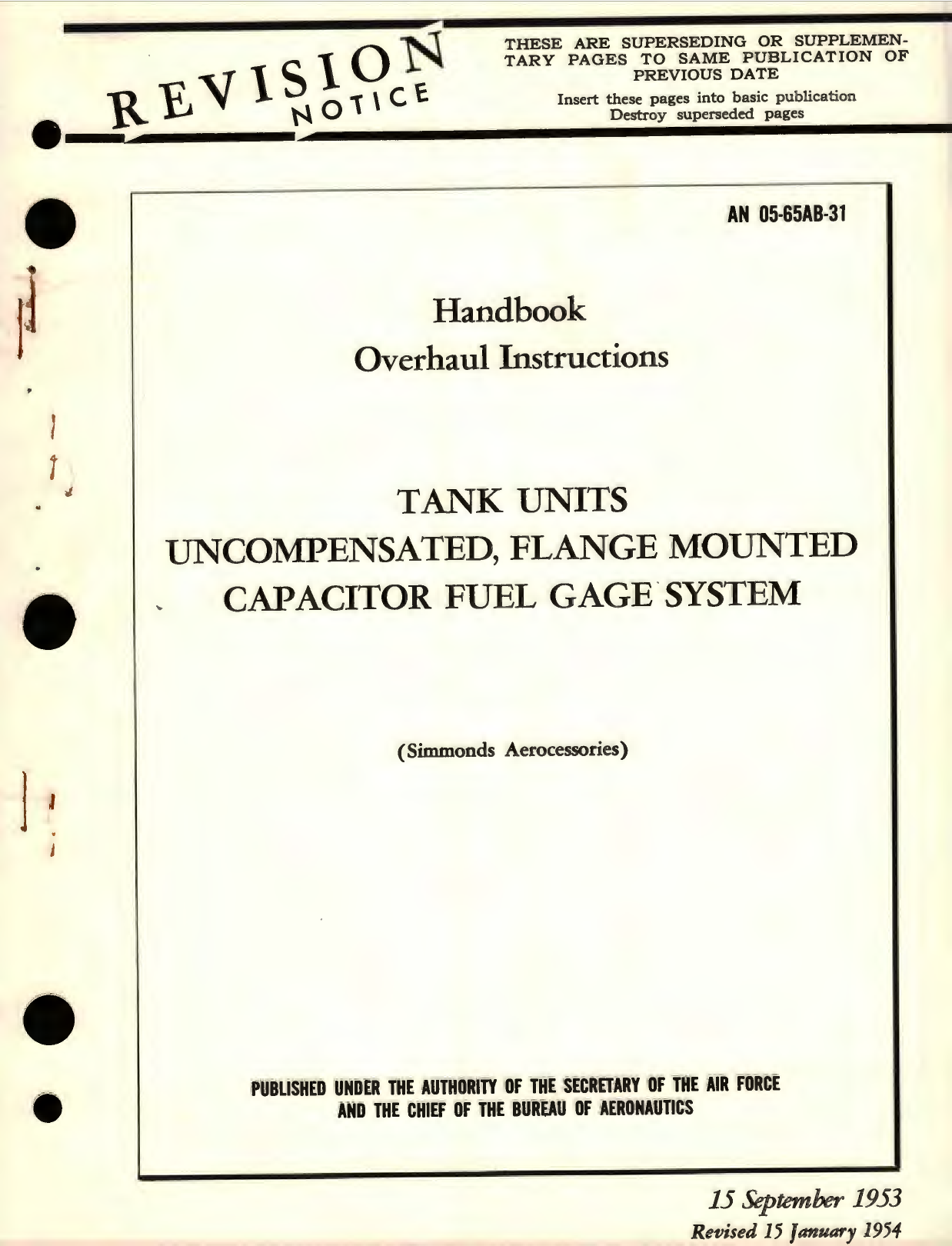 Sample page 1 from AirCorps Library document: Overhaul Instructions for Tank Units, Uncompensated, Flange Mounted Capacitor Fuel Gage System