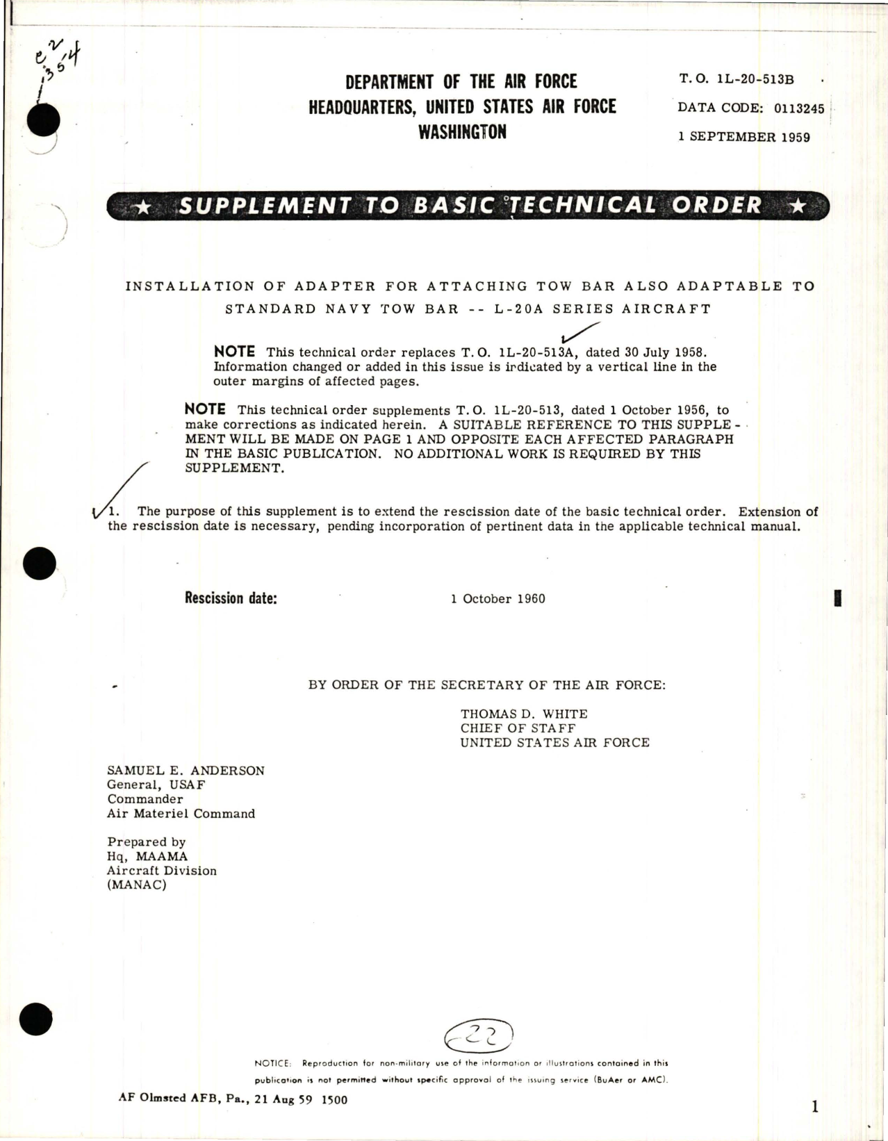 Sample page 1 from AirCorps Library document: Installation of Adapter for Attaching Tow Bar for L-20A