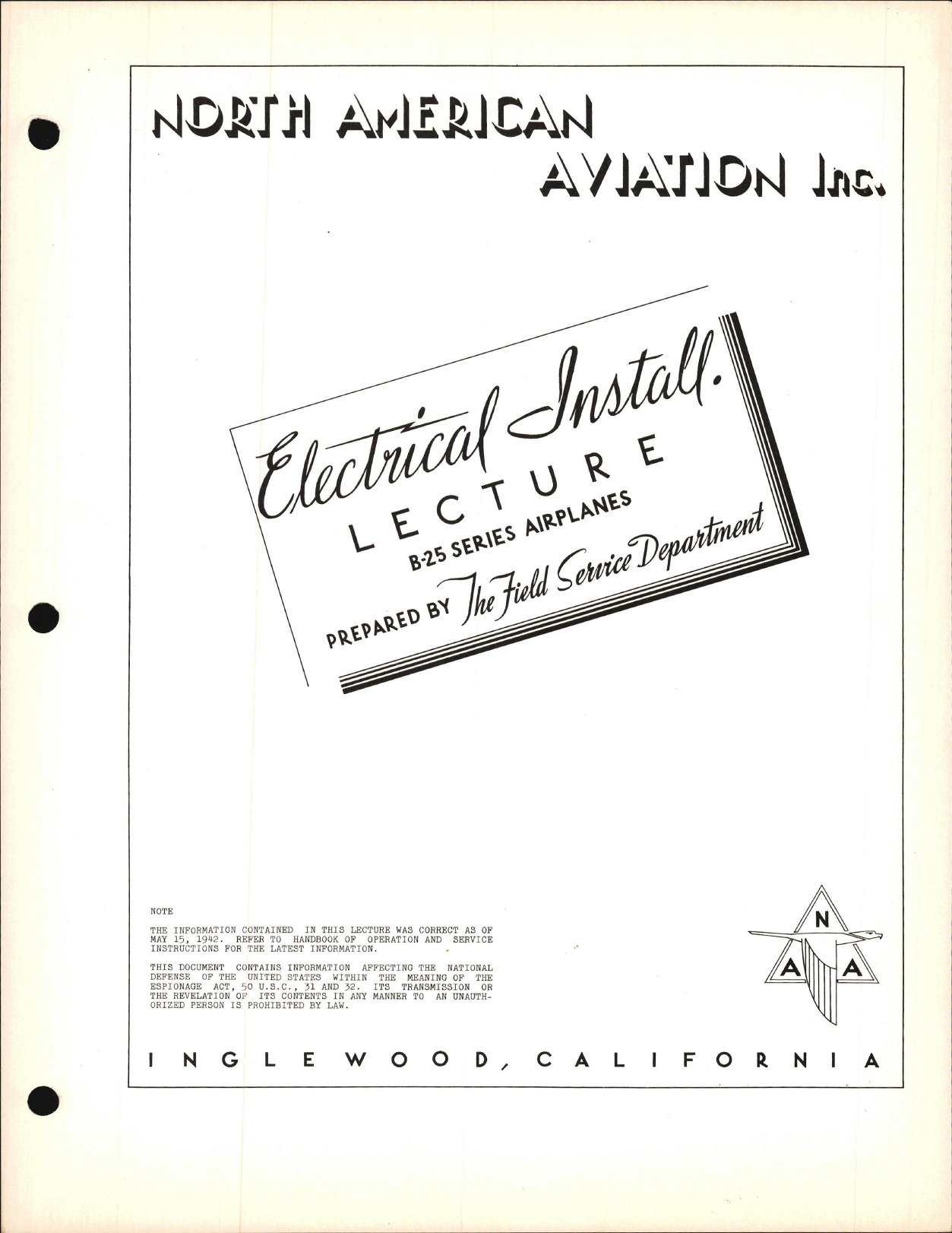 Sample page 1 from AirCorps Library document: Service School Lectures - Electrical Install 