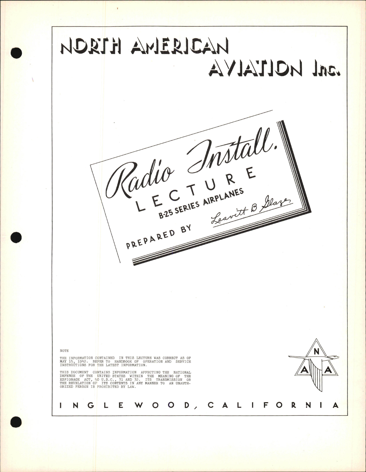 Sample page 1 from AirCorps Library document: Service School Lectures - Radio Install