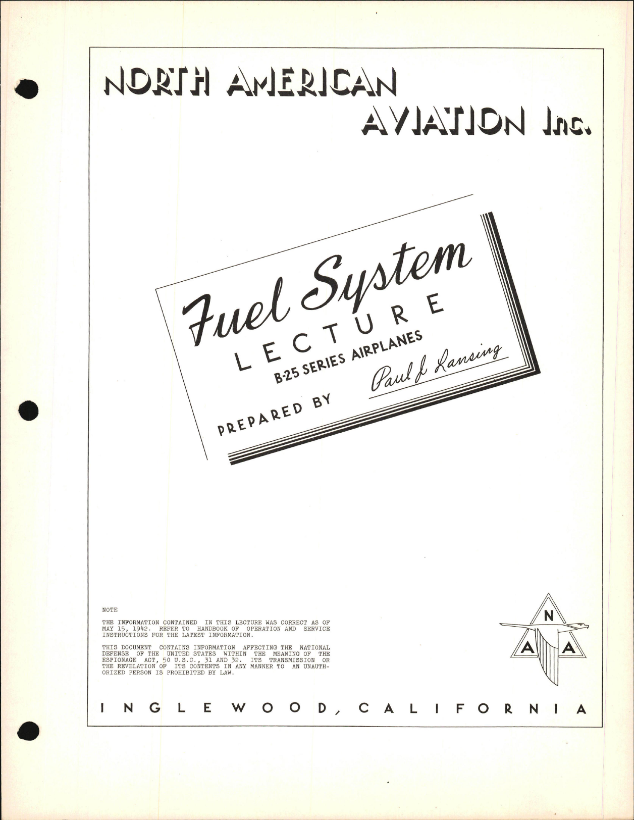 Sample page 1 from AirCorps Library document: Service School Lectures - Fuel System