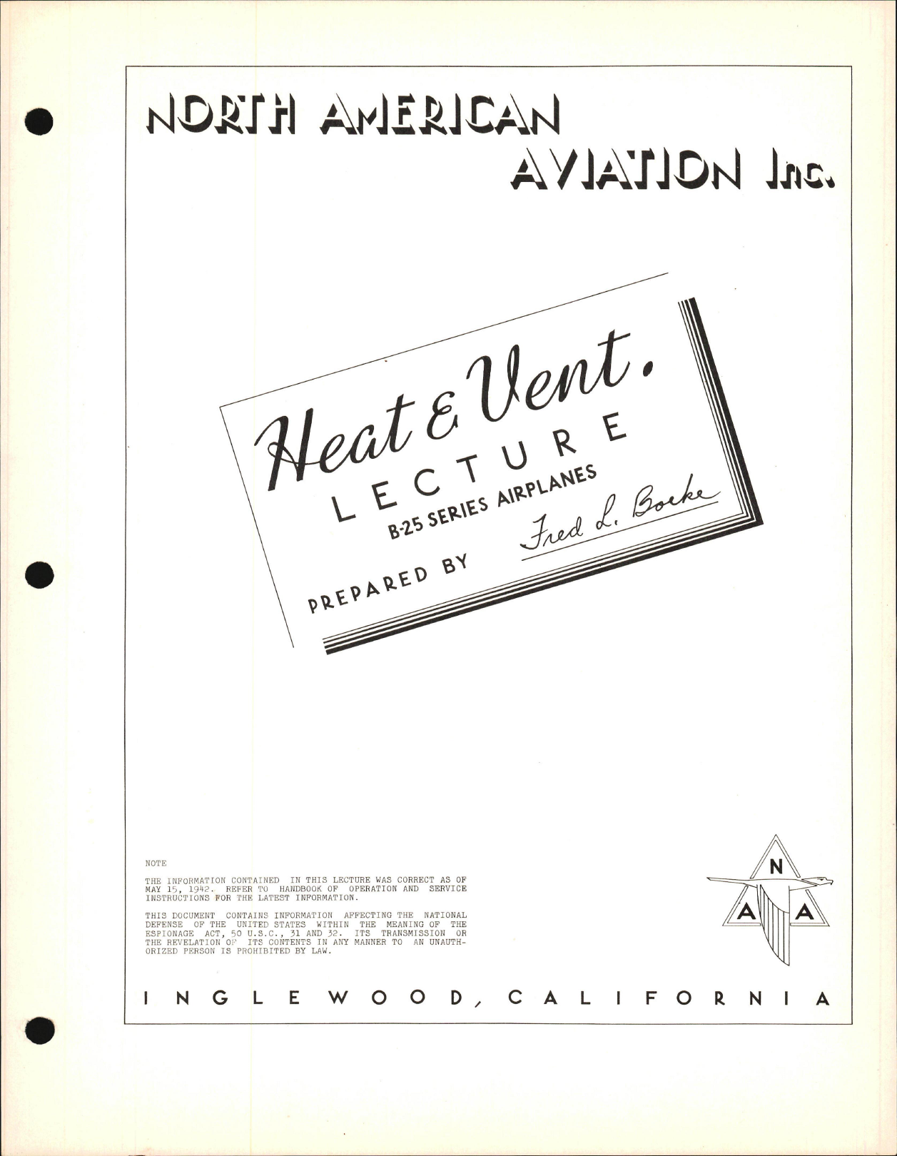 Sample page 1 from AirCorps Library document: Service School Lectures - Heat & Vent