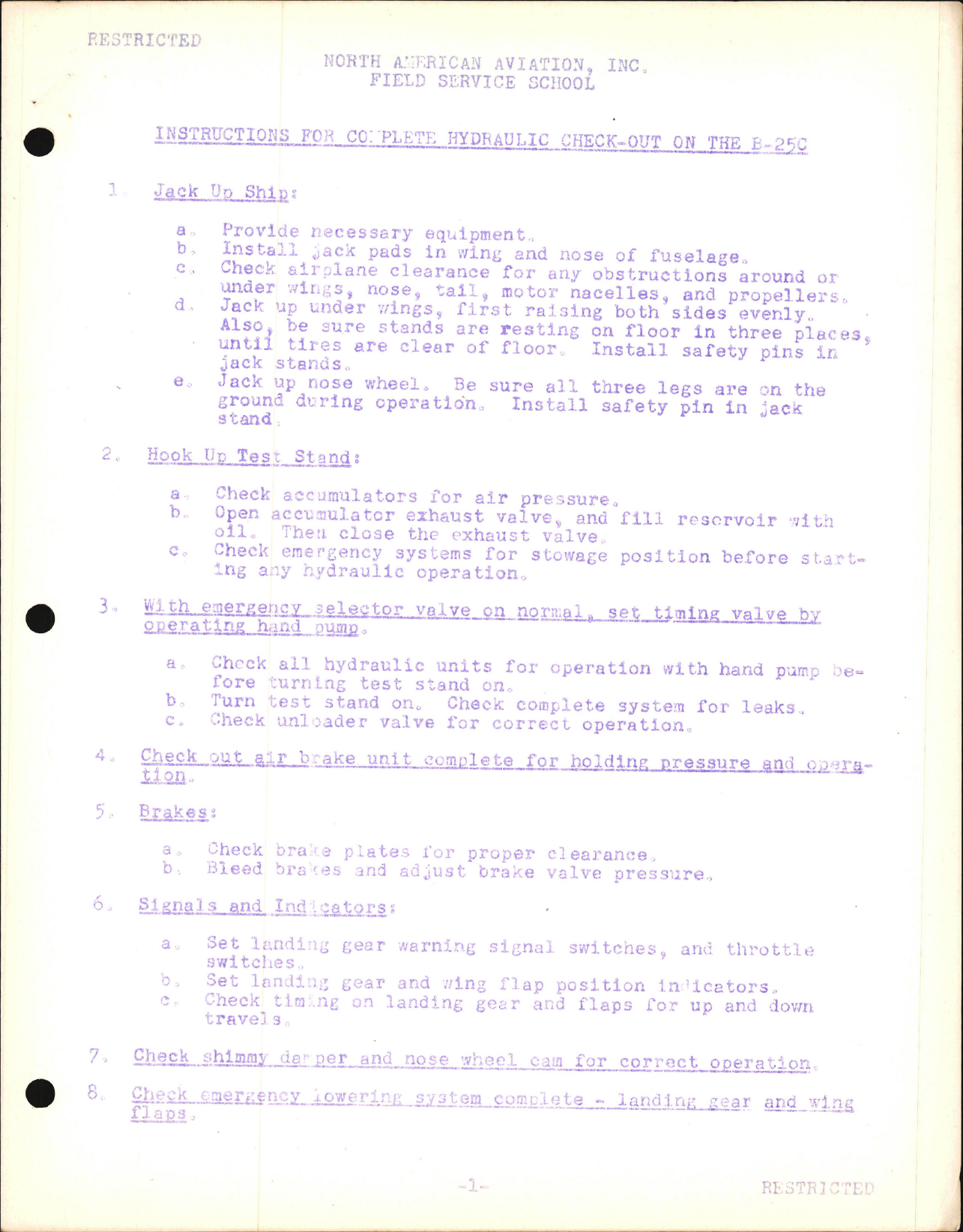 Sample page 7 from AirCorps Library document: Service School Lectures - Hydraulic Install