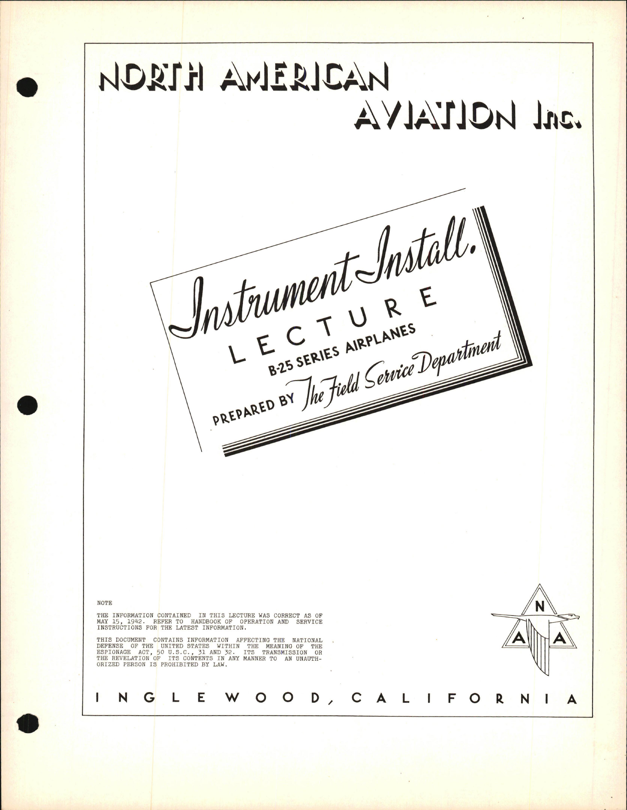 Sample page 1 from AirCorps Library document: Service School Lectures - Instrument Install