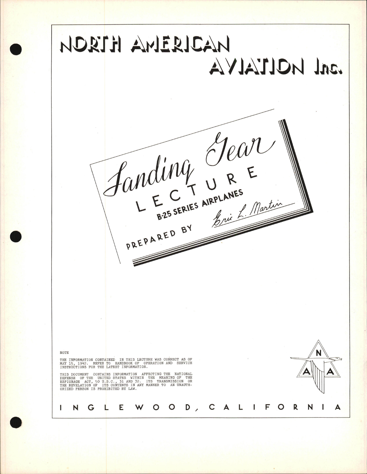 Sample page 1 from AirCorps Library document: Service School Lectures - Landing Gear