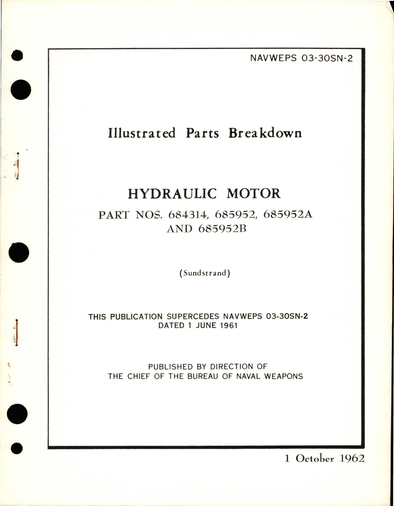 Sample page 1 from AirCorps Library document: Illustrated Parts Breakdown for Hydraulic Motor - Parts 684314, 685952, 685952A, and 685952B