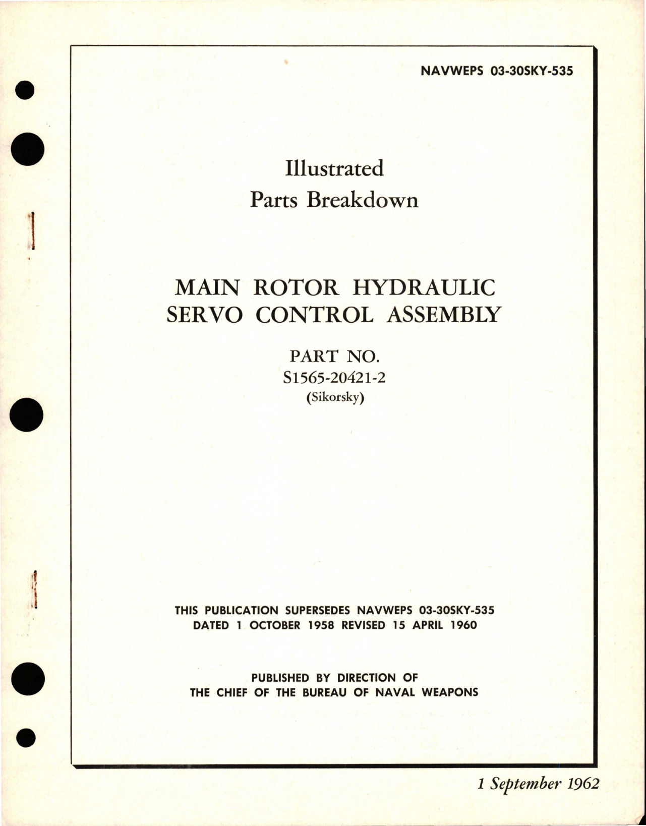 Sample page 1 from AirCorps Library document: Illustrated Parts for Main Rotor Hydraulic Servo Control Assembly - Part S1565-20421-2