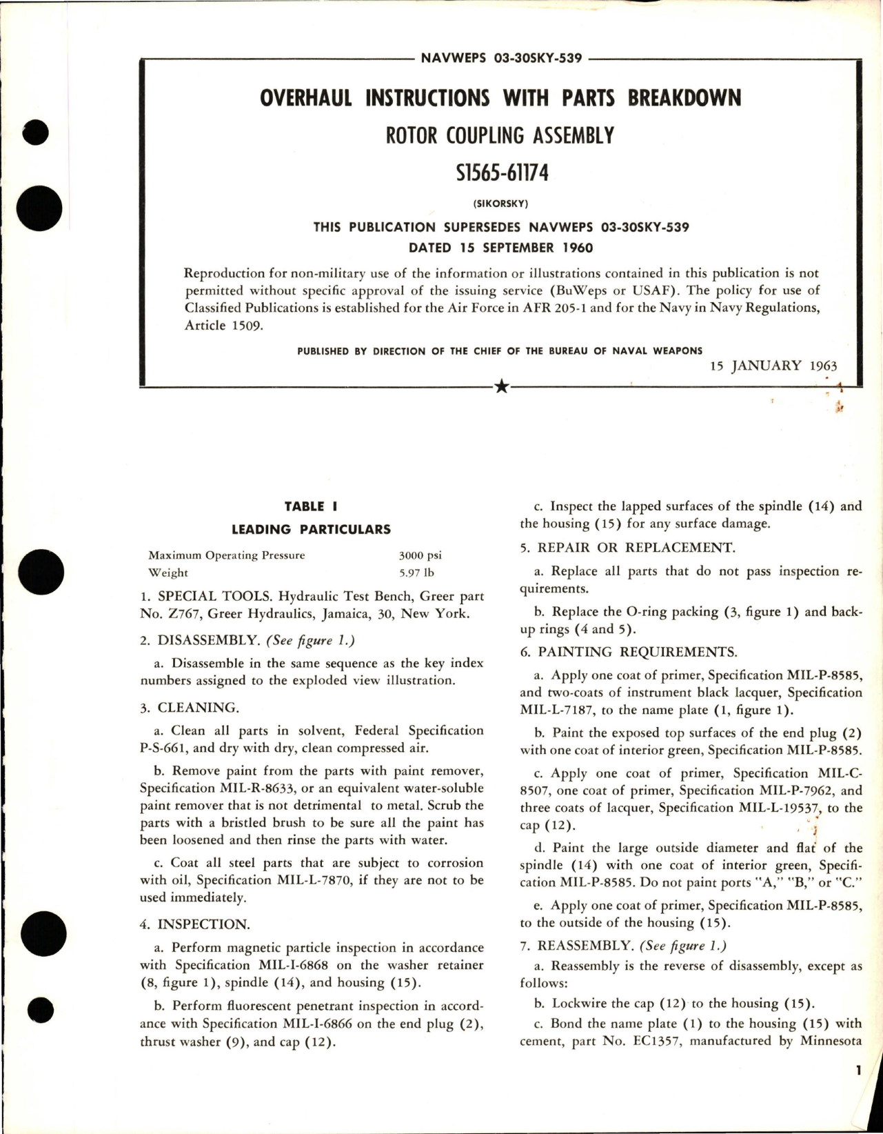 Sample page 1 from AirCorps Library document: Overhaul Instructions with Parts Breakdown for Rotor Coupling Assembly - S1565-61174 
