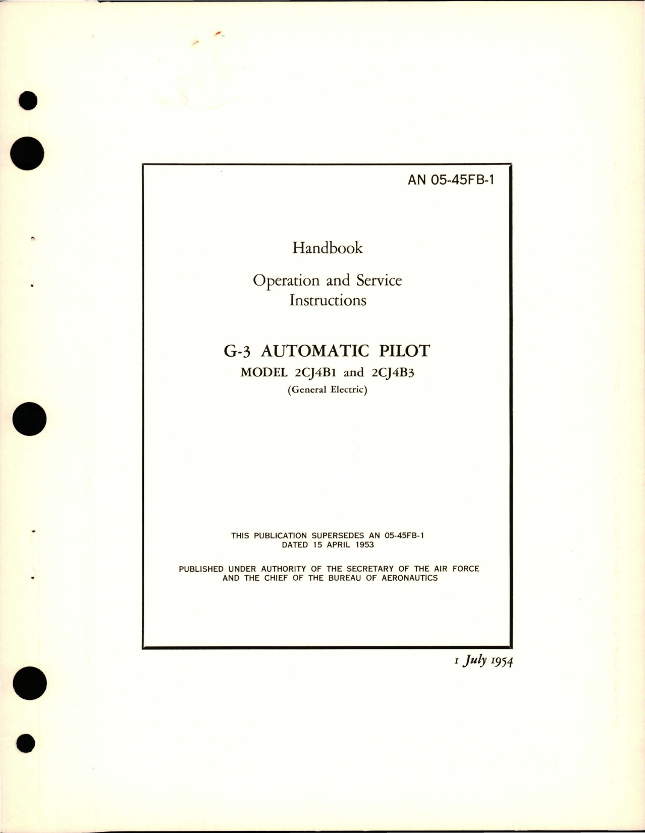 Sample page 1 from AirCorps Library document: Operation and Service Instructions for G-3 Automatic Pilot - Model 2CJ4B1 and 2CJ4B3 