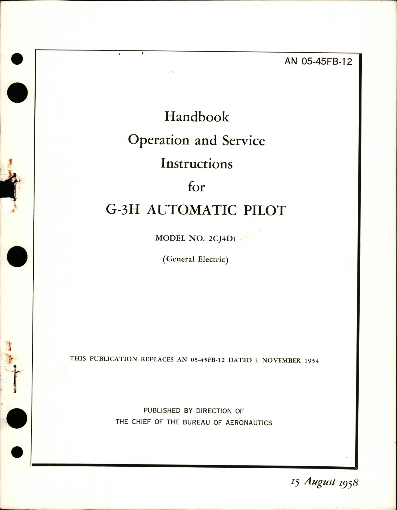 Sample page 1 from AirCorps Library document: Operation and Service Instructions for G-3H Automatic Pilot - Model 2CJ4D1 