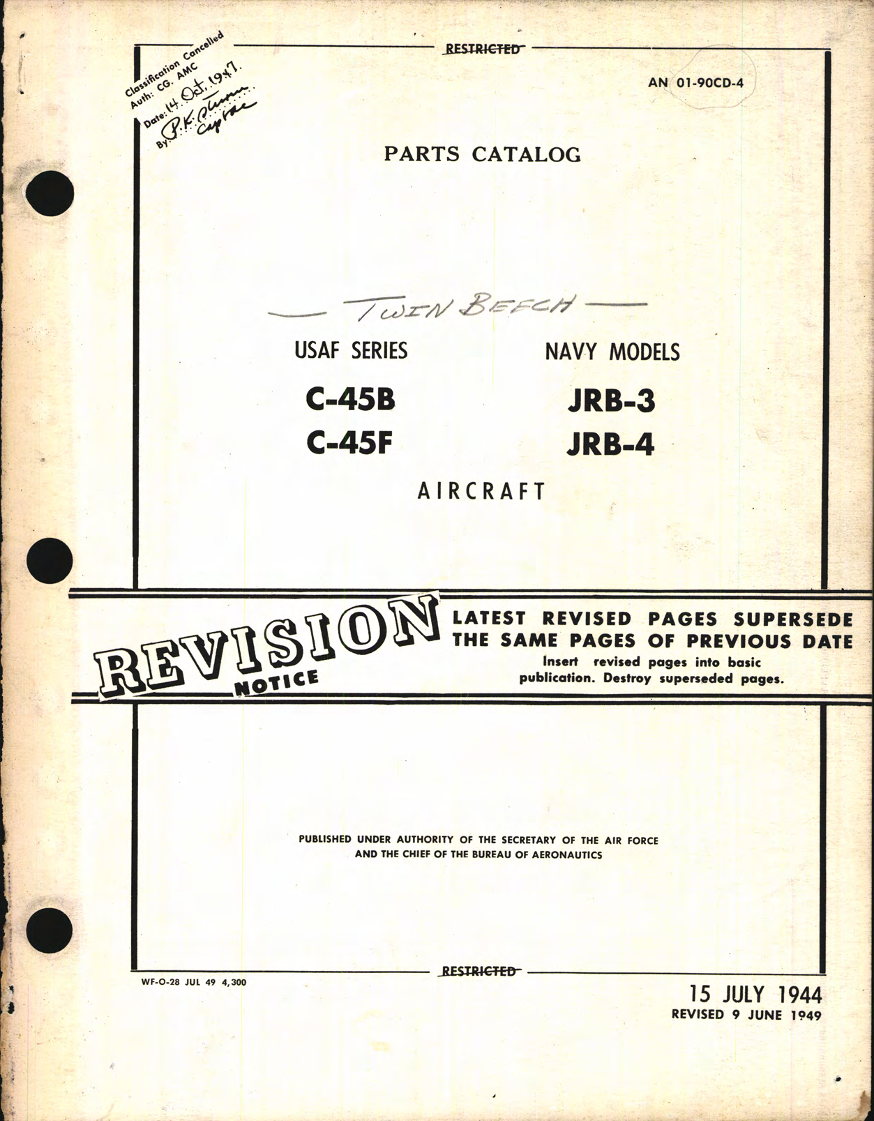 Sample page 1 from AirCorps Library document: Parts Catalog for C-45B, C-45F, JRB-3, and JRB-4