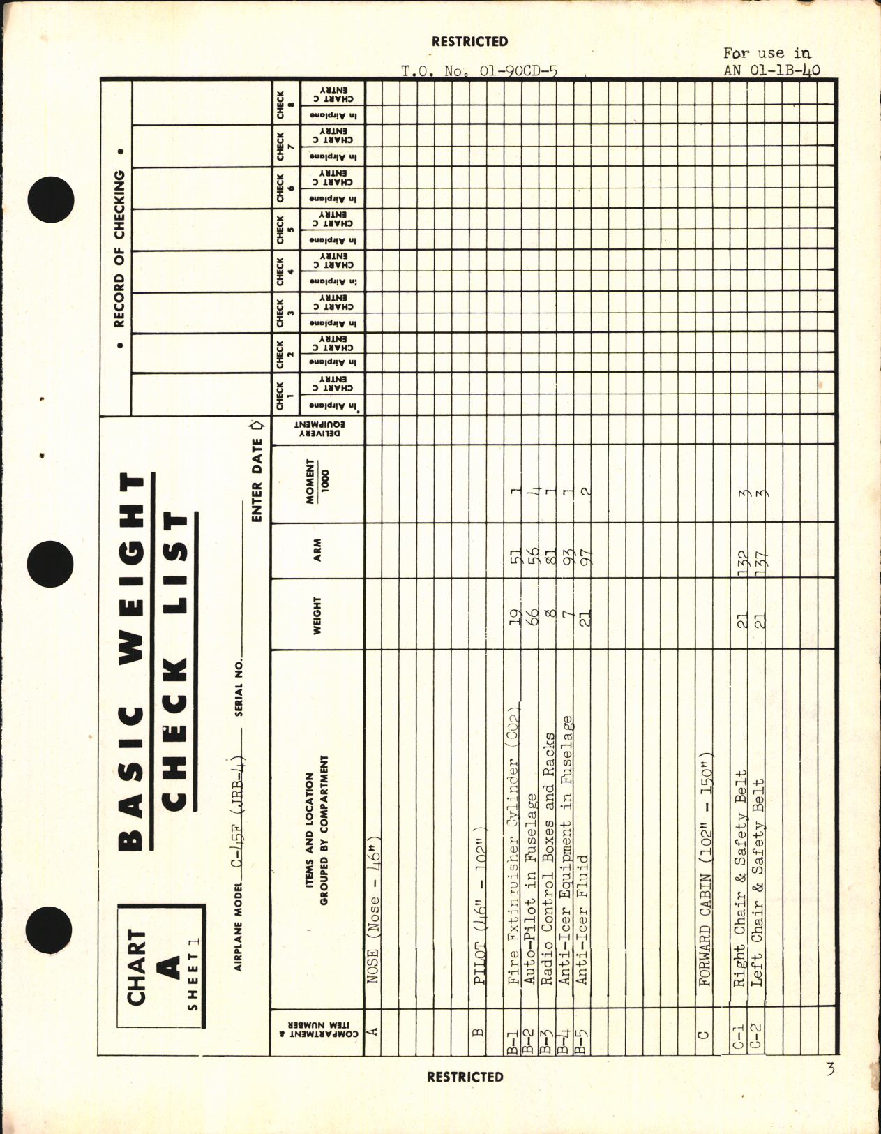 Sample page 5 from AirCorps Library document: Basic Weight Check List and Loading Data for C-45F and JRB-4