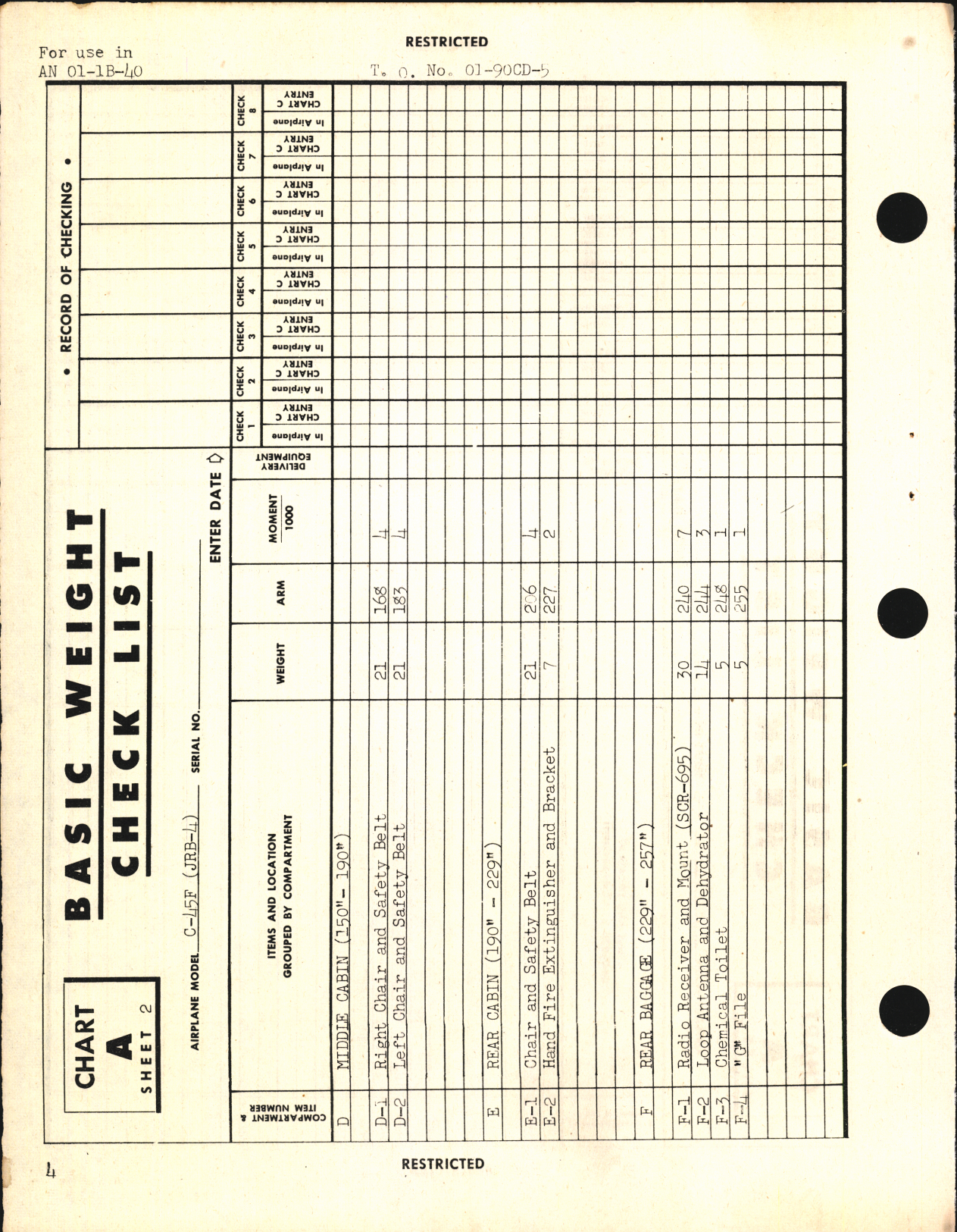 Sample page 6 from AirCorps Library document: Basic Weight Check List and Loading Data for C-45F and JRB-4