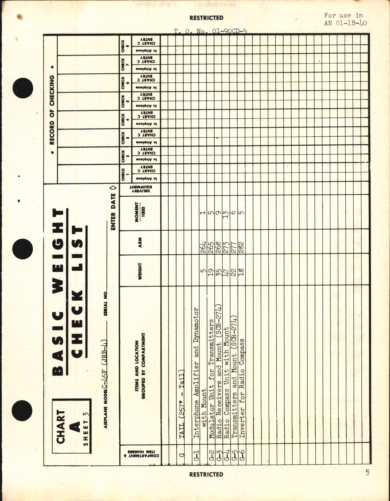 Sample page 7 from AirCorps Library document: Basic Weight Check List and Loading Data for C-45F and JRB-4