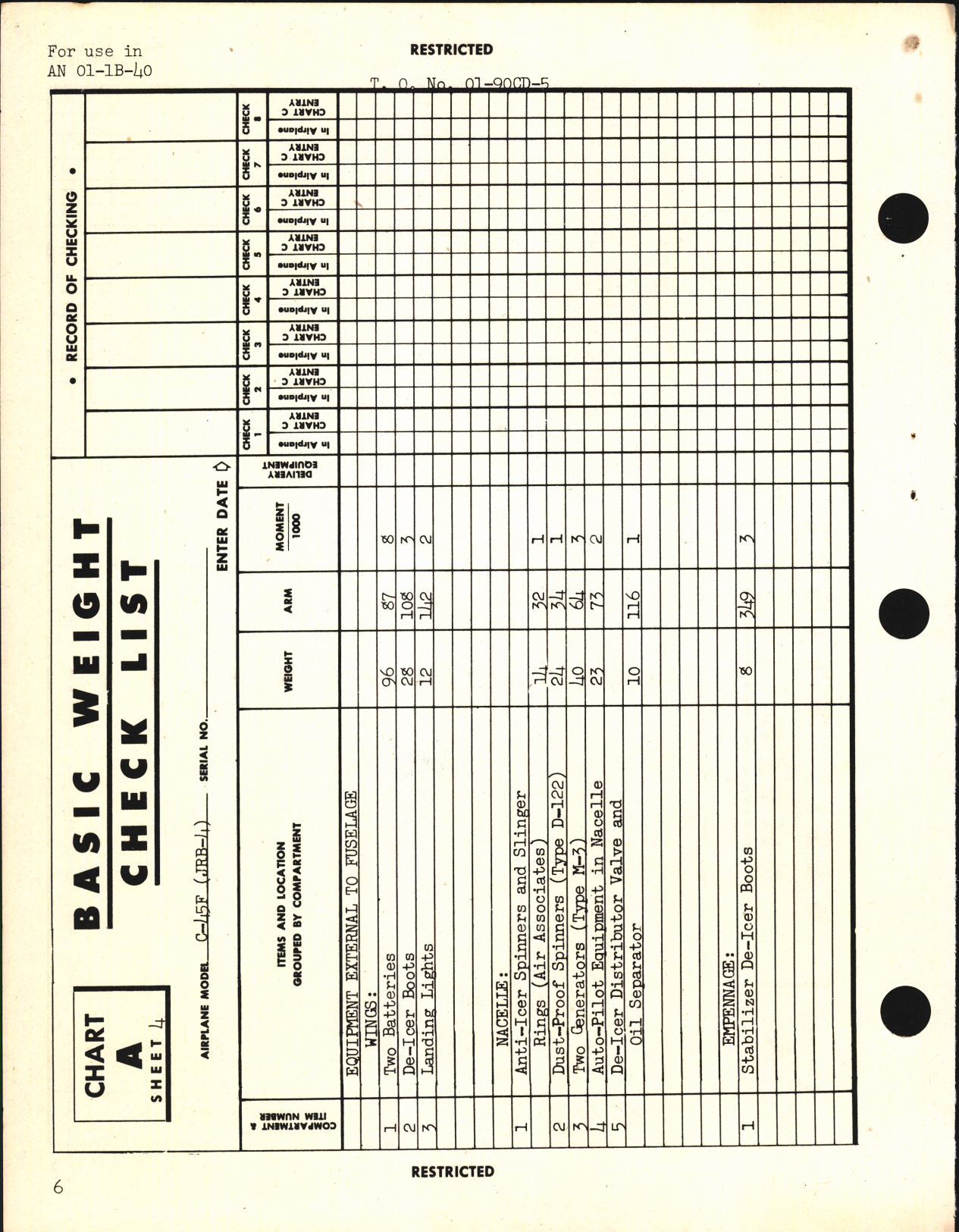 Sample page 8 from AirCorps Library document: Basic Weight Check List and Loading Data for C-45F and JRB-4